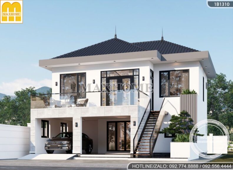 Mẫu nhà 2 tầng mái Nhật có gara đẹp hút mắt với thiết kế ấn tượng