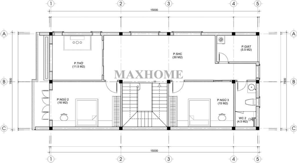 Mặt bằng công năng tầng 2 MH46390 Mặt bằng công năng tầng 2 MH46390