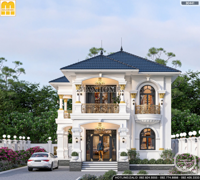 thiết kế mẫu nhà vườn 2 tầng mái nhật tân cổ điển cho gia chủ anh Cương Hưng Yên