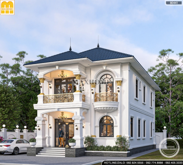 thiết kế mẫu nhà vườn 2 tầng mái nhật tân cổ điển cho gia chủ anh Cương Hưng Yên