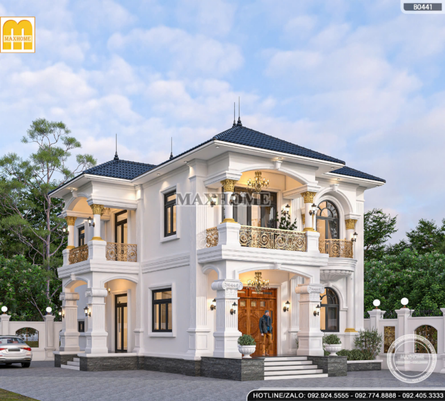 thiết kế mẫu nhà vườn 2 tầng mái nhật tân cổ điển cho gia chủ anh Cương Hưng Yên