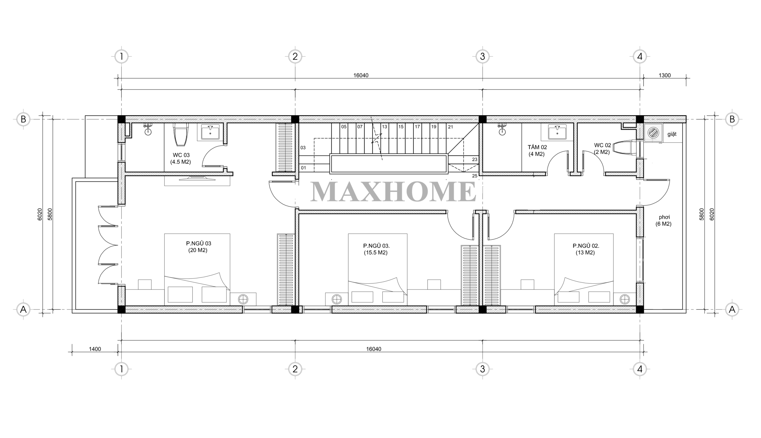Mặt bằng bố trí công năng sử dụng tầng 2 Mặt bằng bố trí công năng sử dụng tầng 2