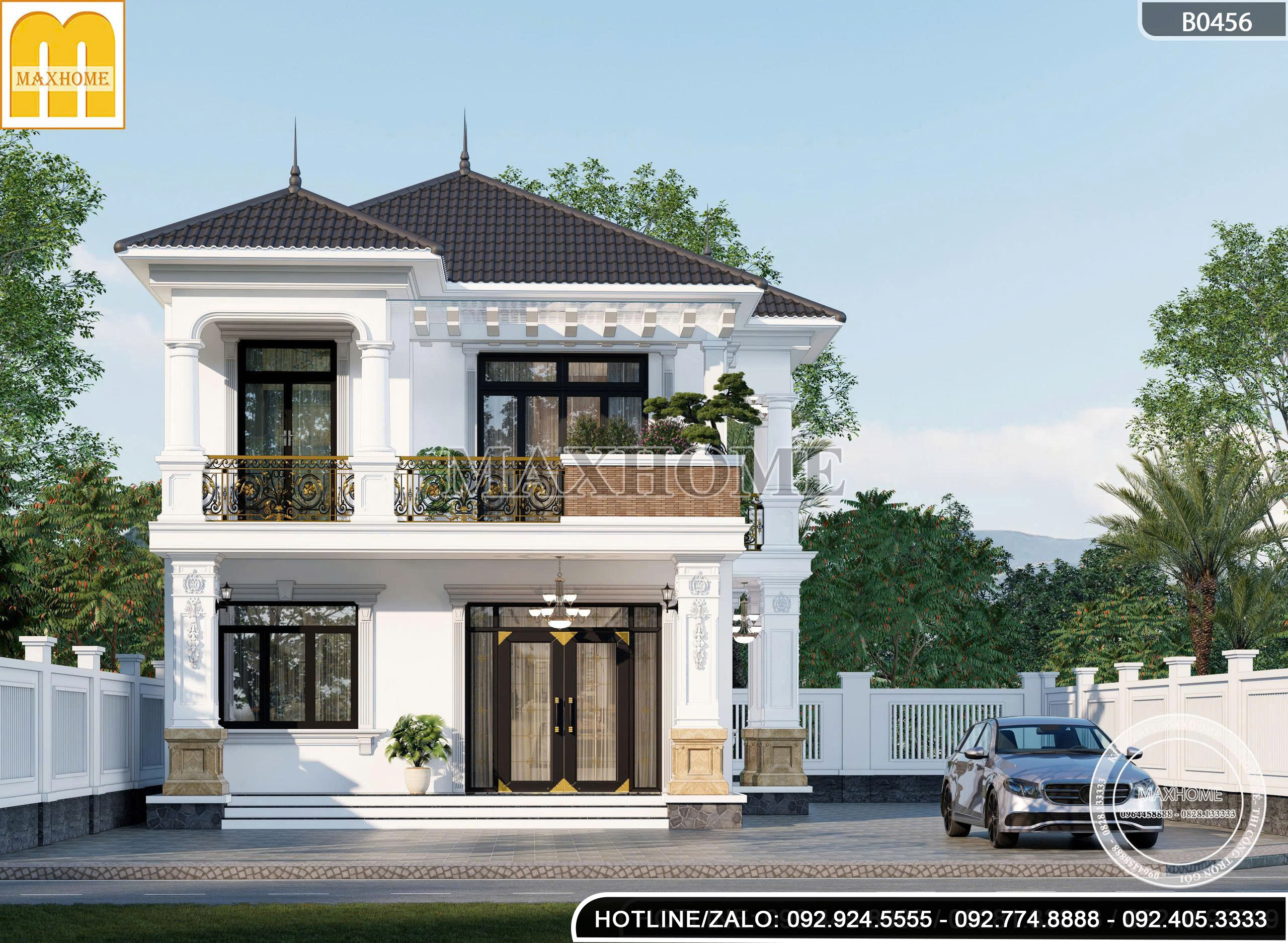 Mẫu nhà 2 tầng mái Nhật tân cổ | MH46480 Mẫu nhà 2 tầng mái Nhật tân cổ | MH46480