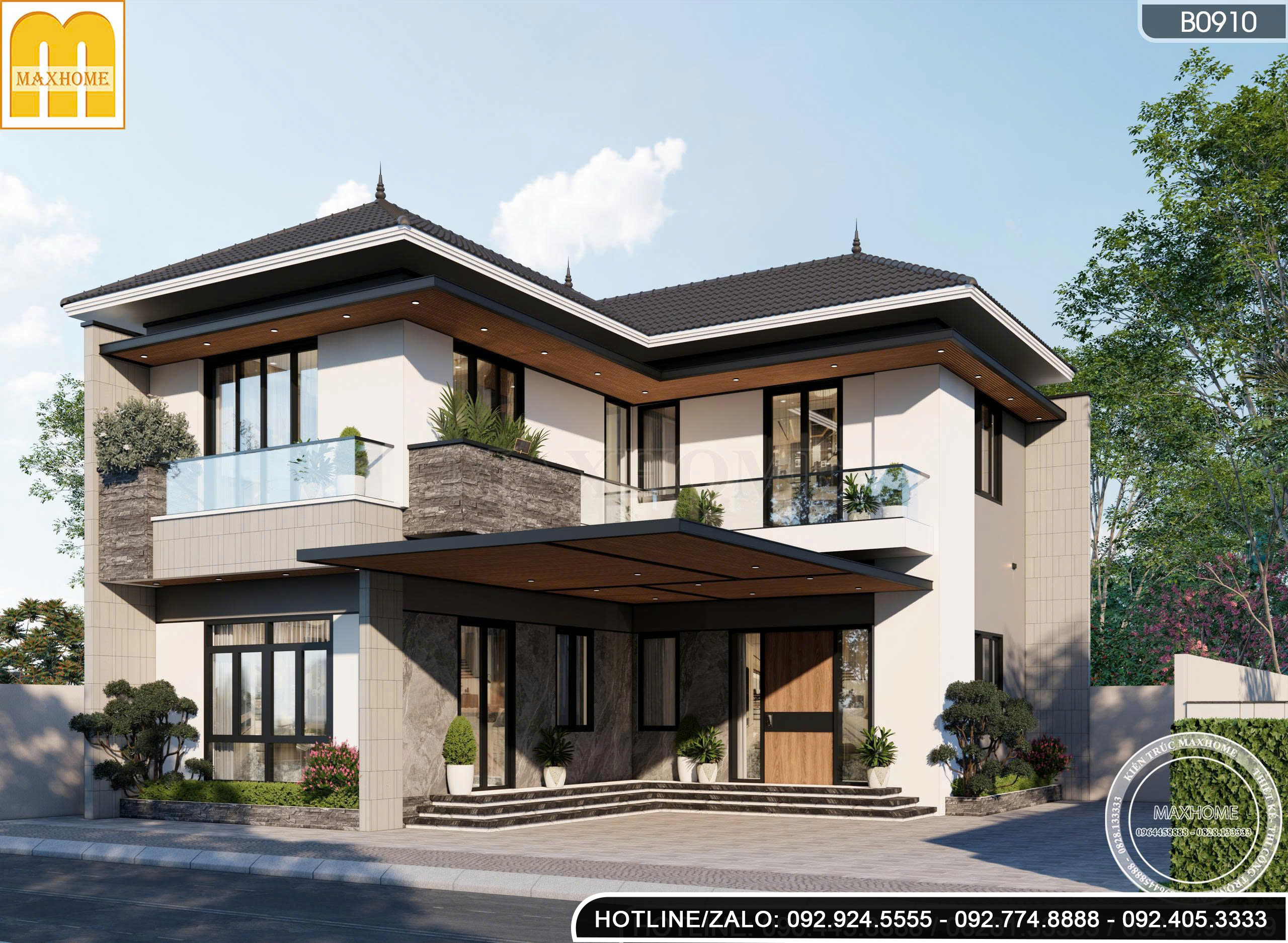Nhà 2 tầng mái Nhật chữ L hiện đại | MN46777