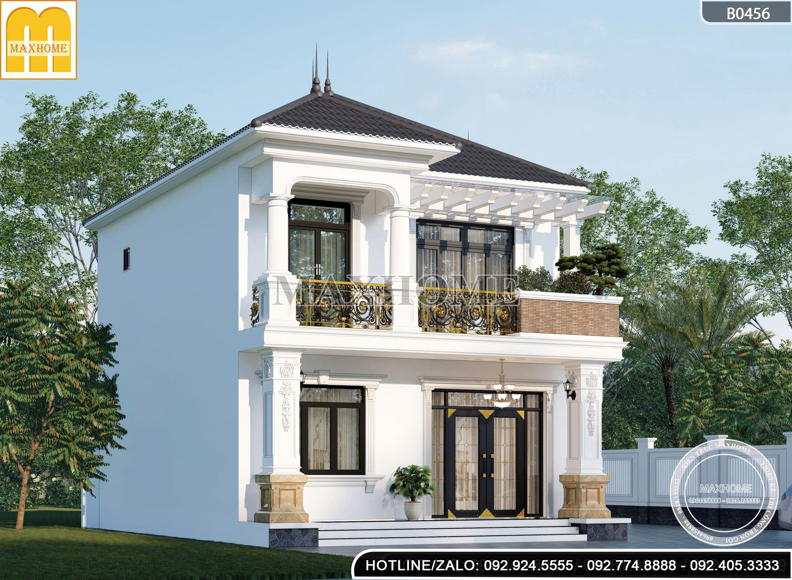 Mẫu nhà 2 tầng mái Nhật tân cổ | MH46480 Mẫu nhà 2 tầng mái Nhật tân cổ | MH46480