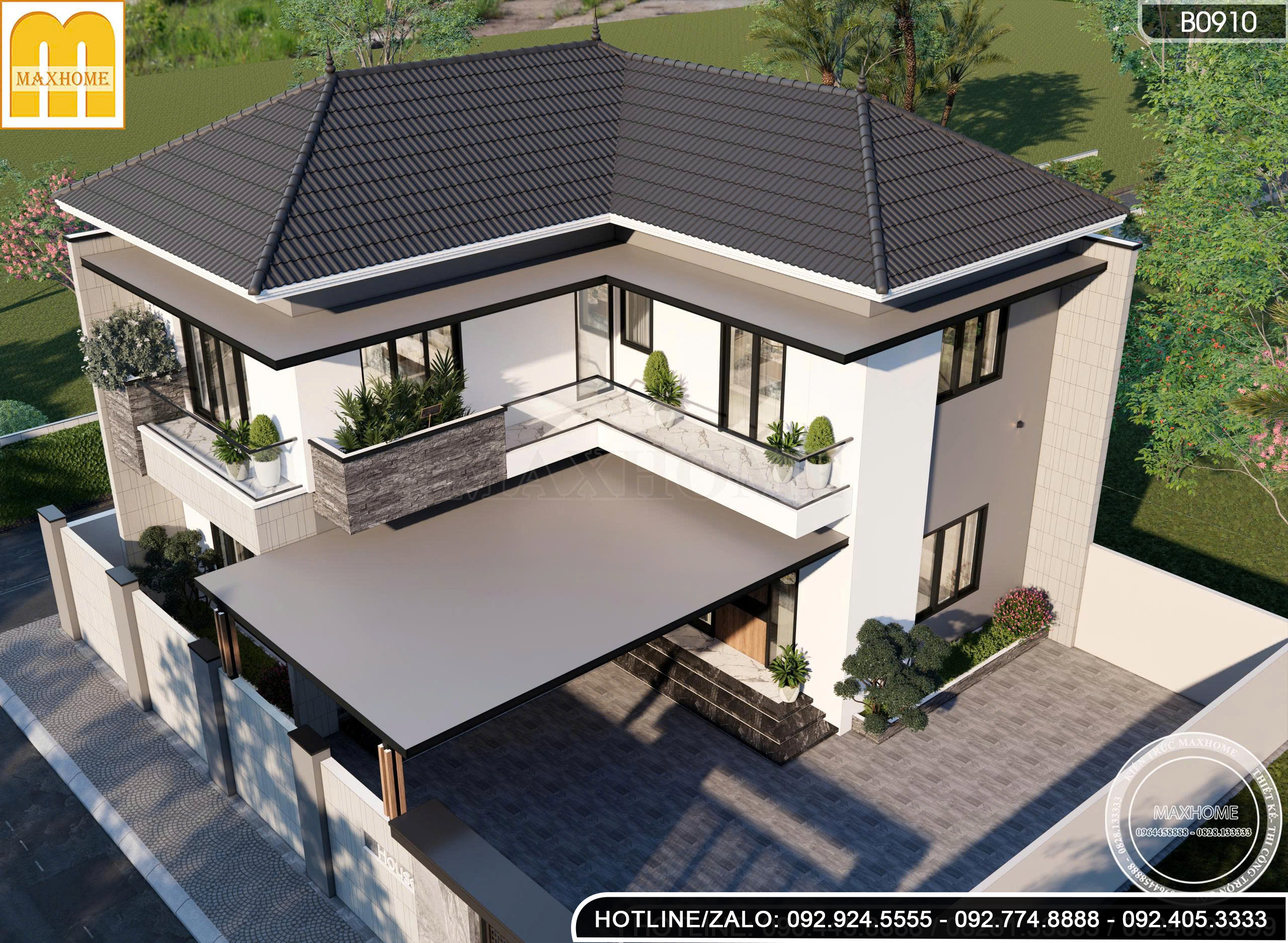 Nhà 2 tầng mái Nhật chữ L hiện đại | MN46777