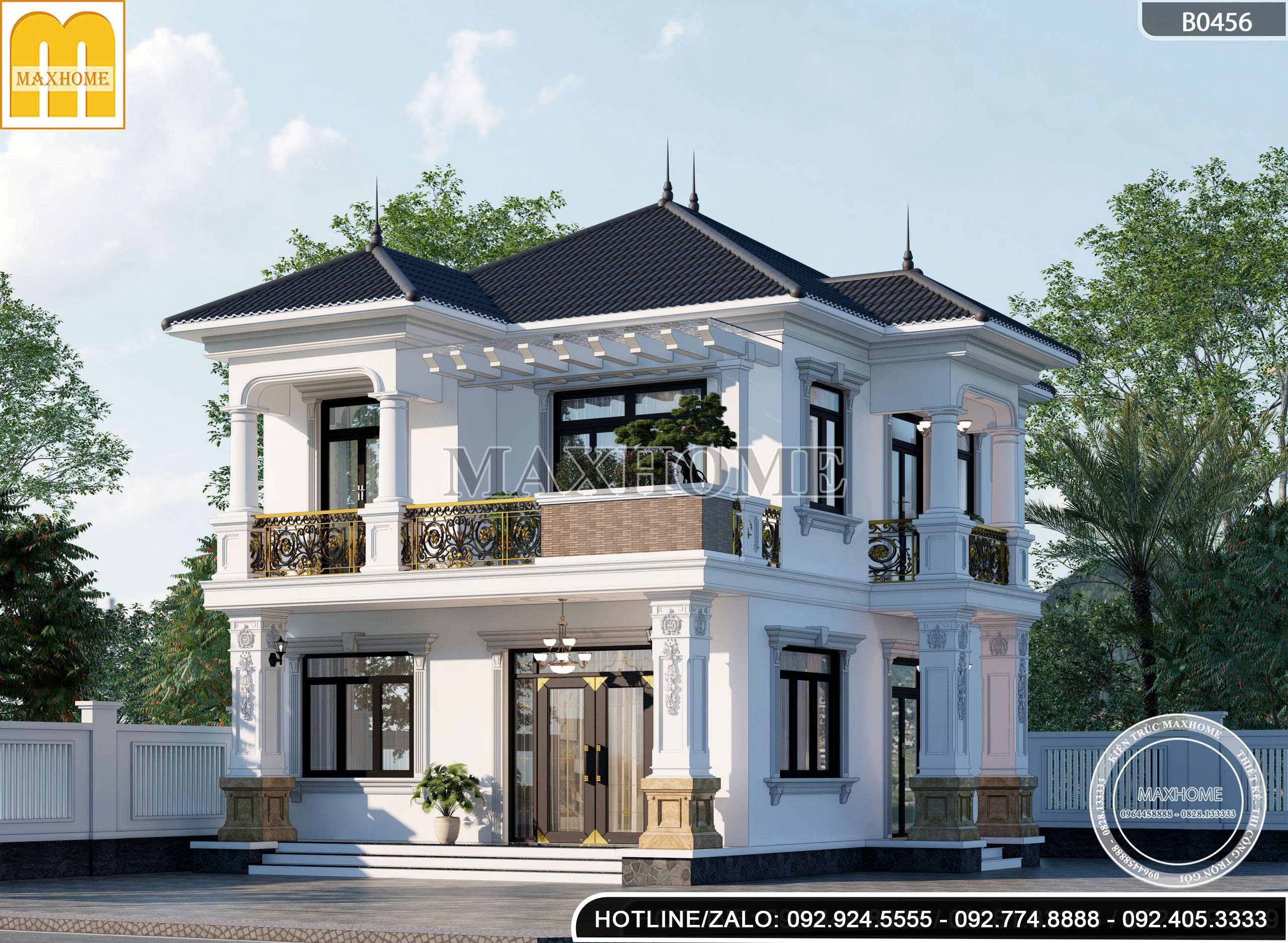 Mẫu nhà 2 tầng mái Nhật tân cổ | MH46480 Mẫu nhà 2 tầng mái Nhật tân cổ | MH46480