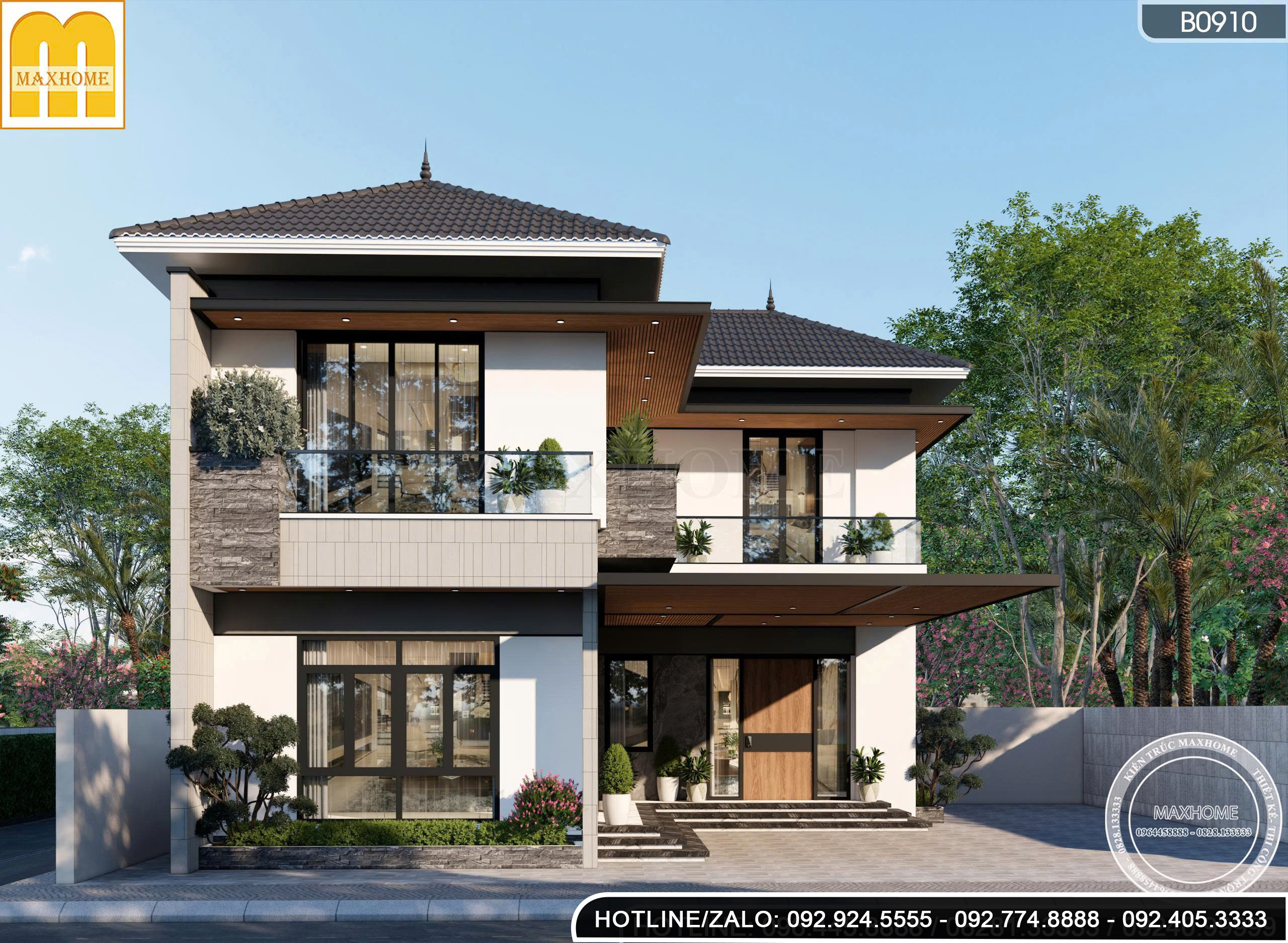 Nhà 2 tầng mái Nhật chữ L hiện đại | MN46777