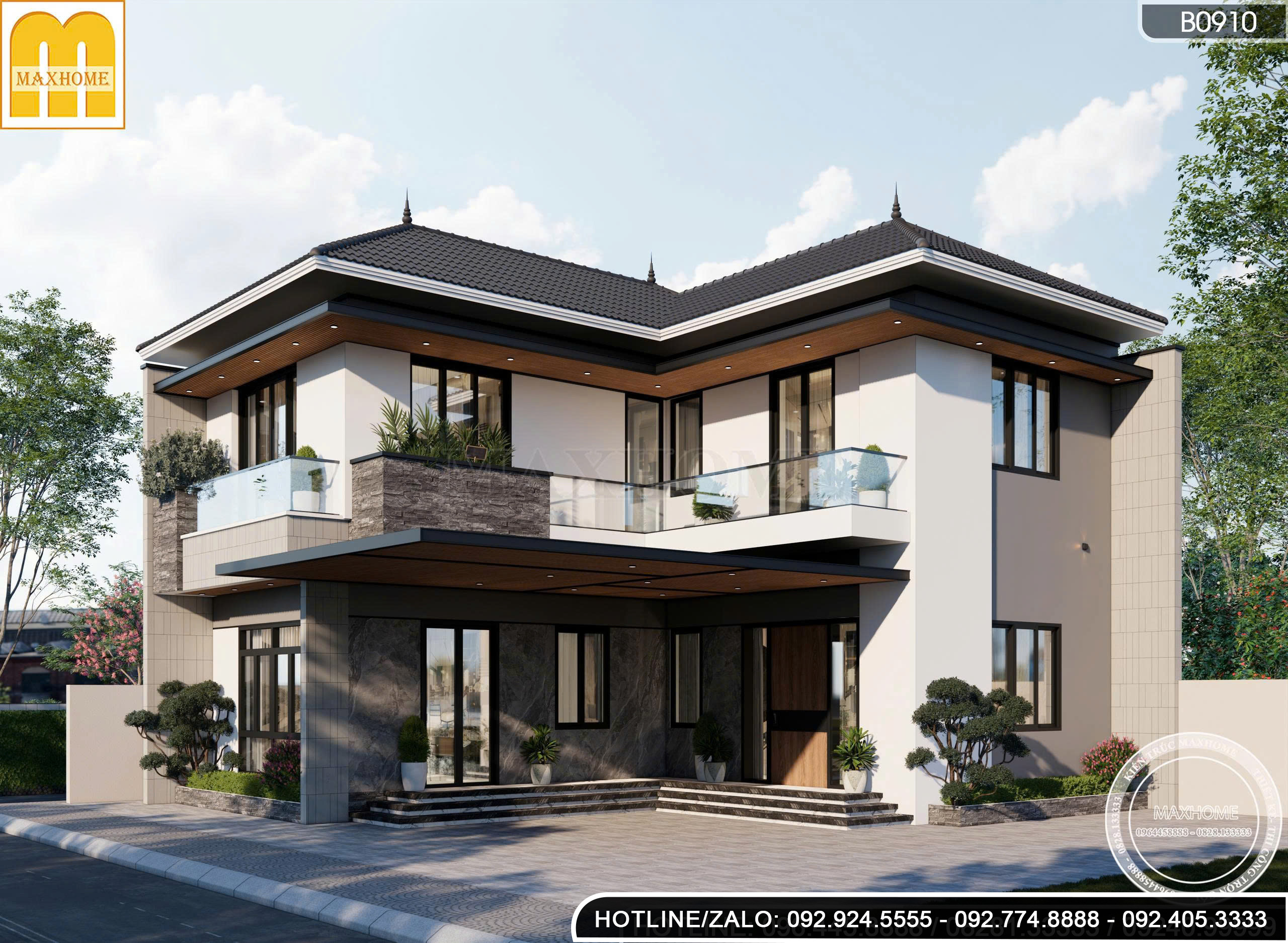 Nhà 2 tầng mái Nhật chữ L hiện đại | MN46777