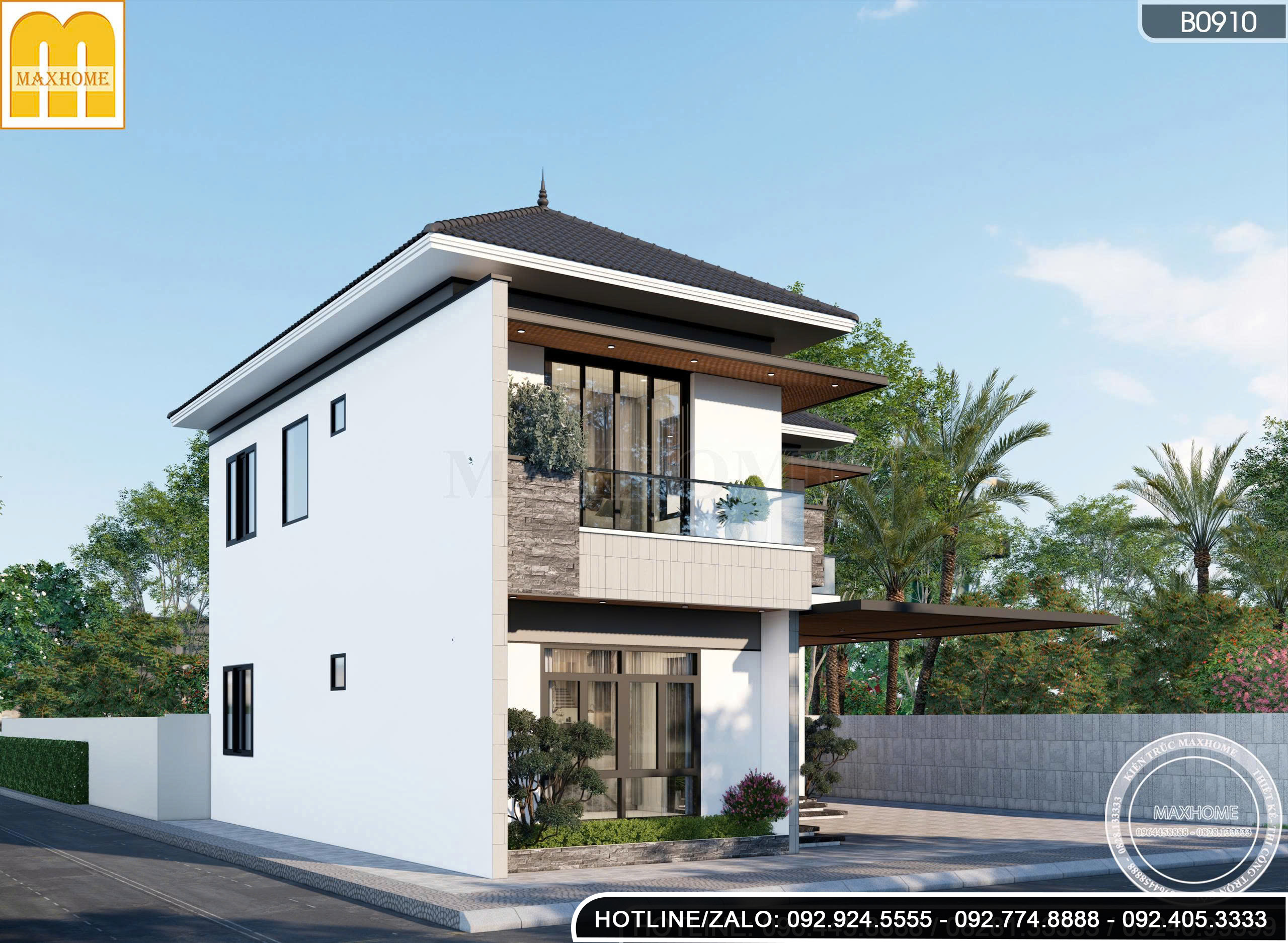 Nhà 2 tầng mái Nhật chữ L hiện đại | MN46777