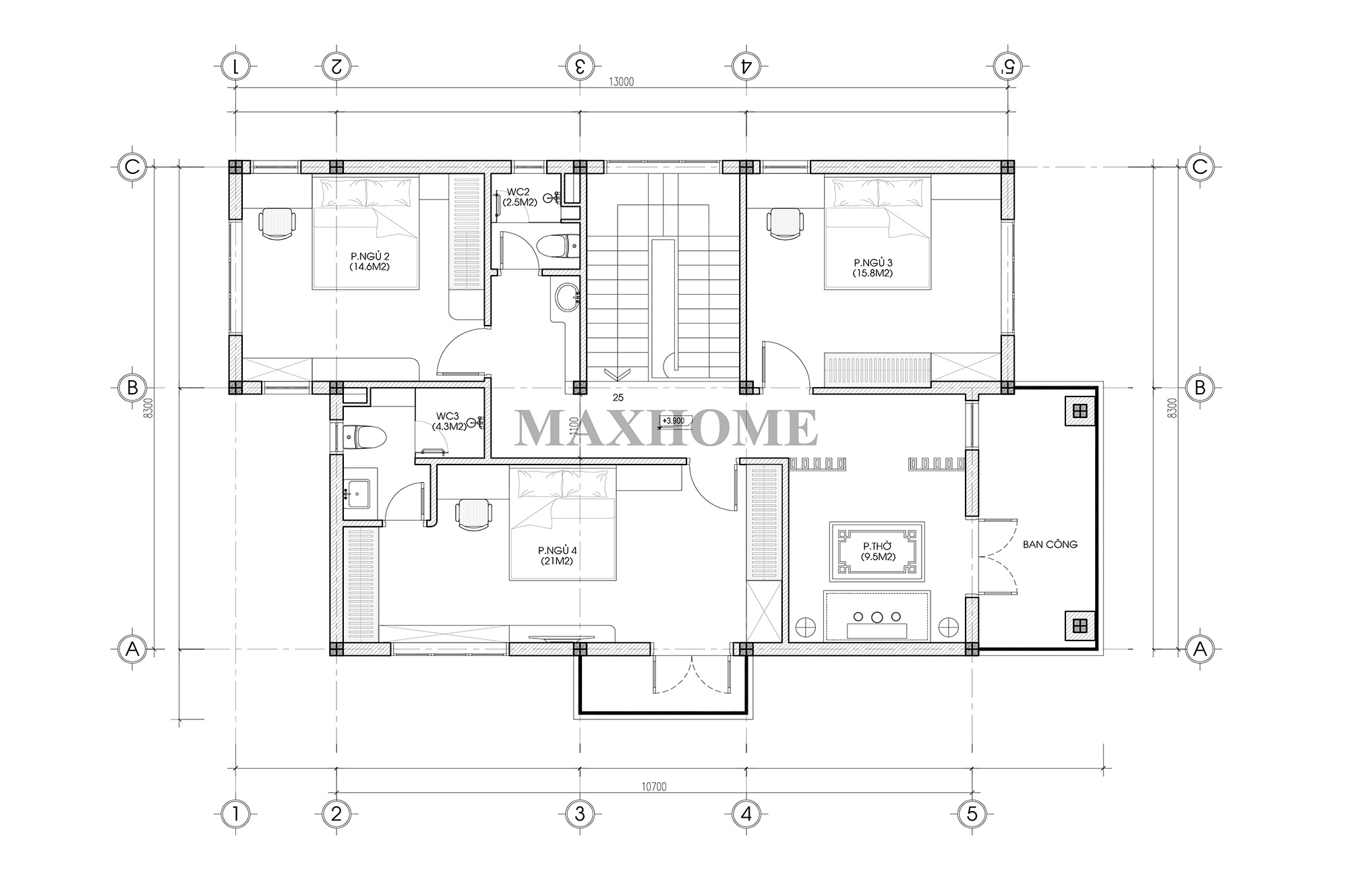 Mặt bằng công năng sử dụng tầng 2 Mặt bằng công năng sử dụng tầng 2
