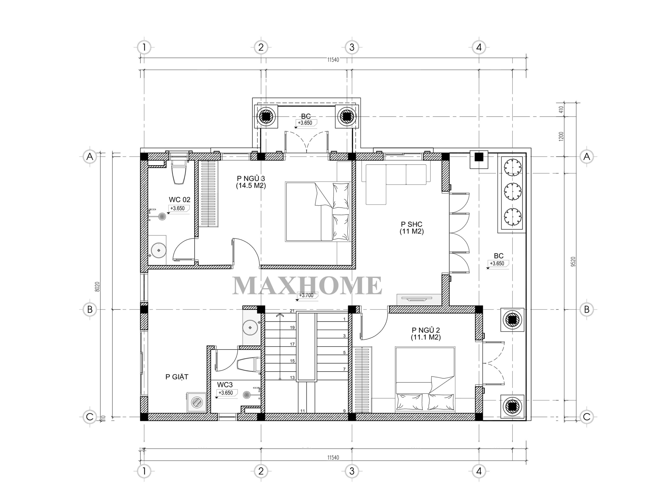 Mặt bằng công năng sử dụng tầng 2 Mặt bằng công năng sử dụng tầng 2
