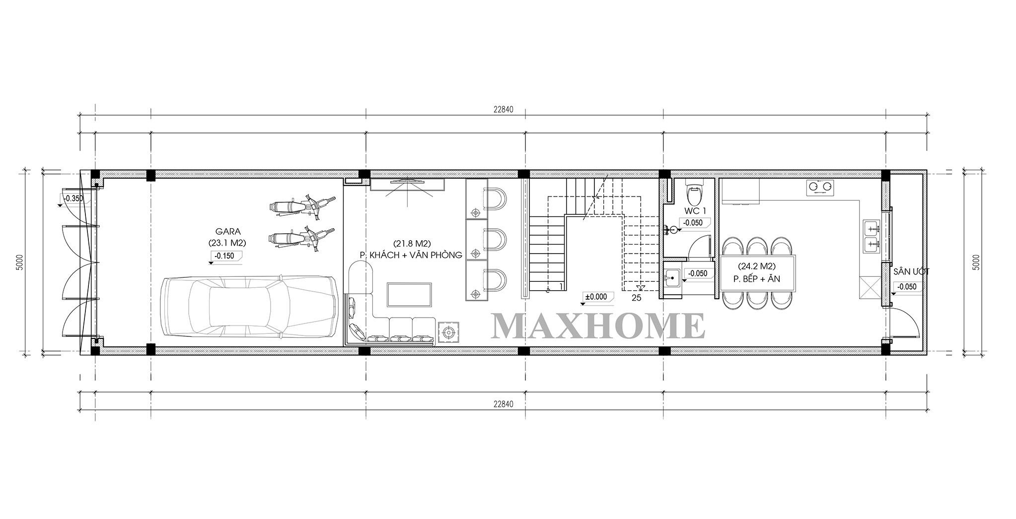 Mặt bằng bố trí công năng sử dụng tầng 1 