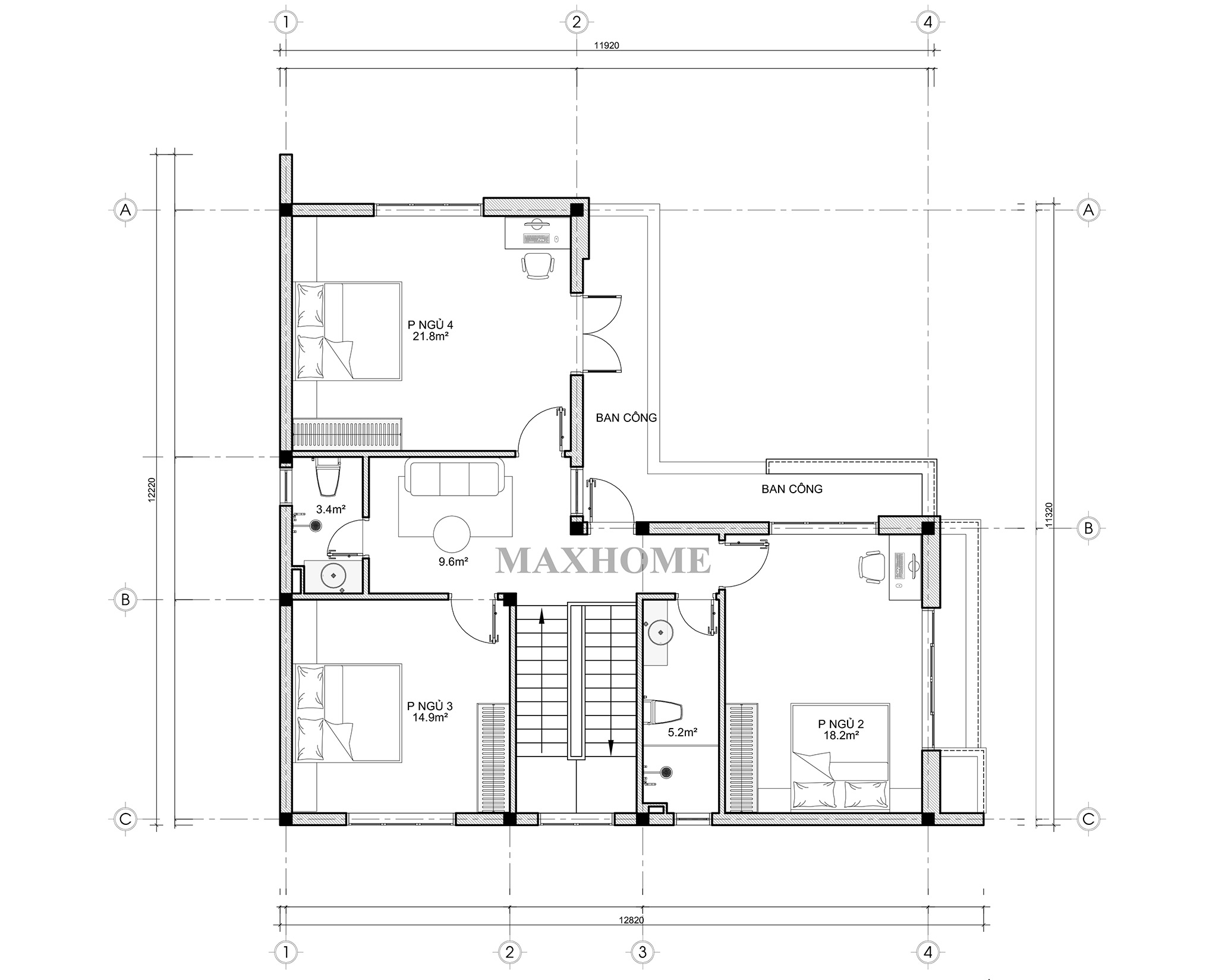 Mặt bằng công năng sử dụng tầng 2