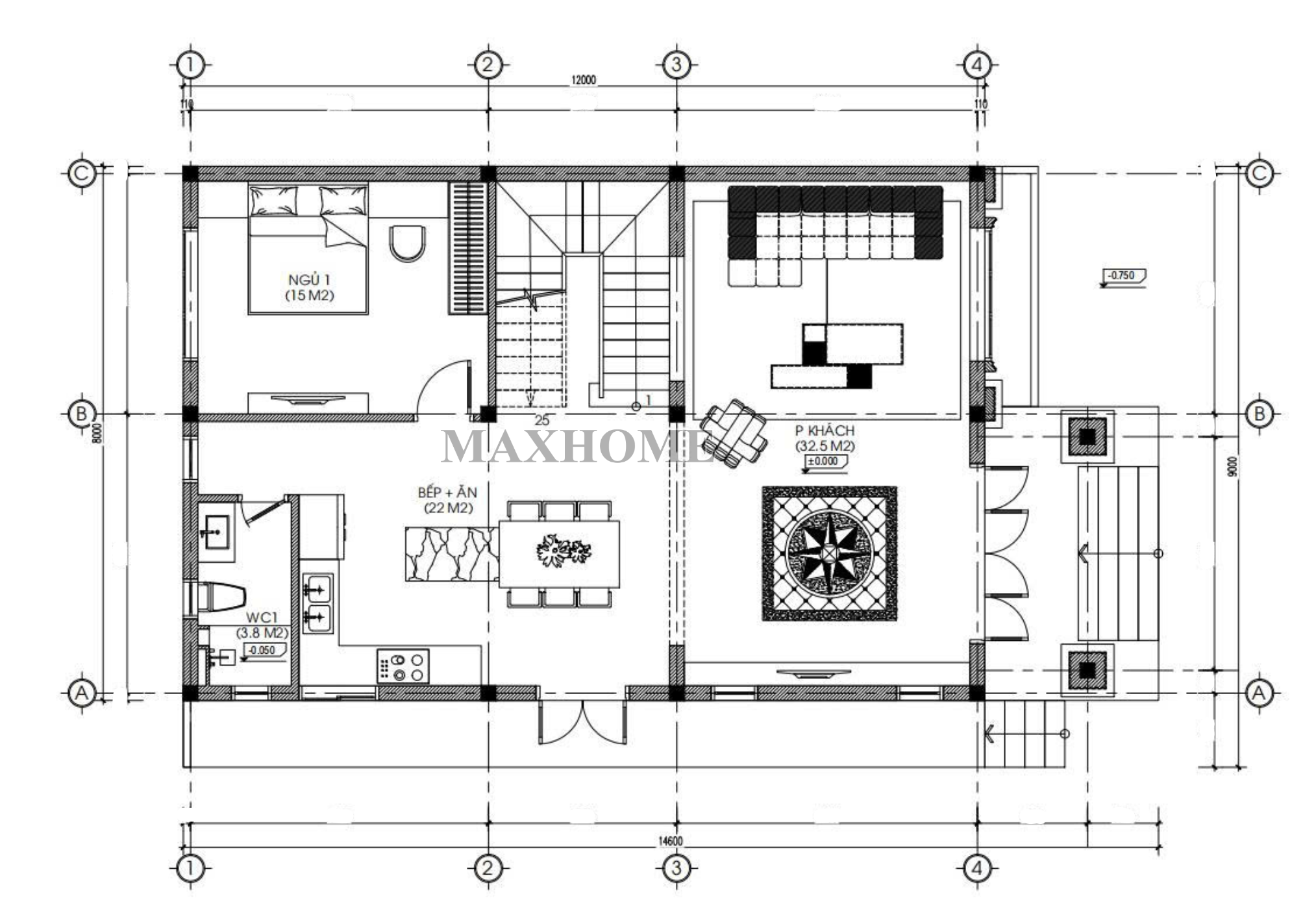Mặt bằng công năng sử dụng tầng 1