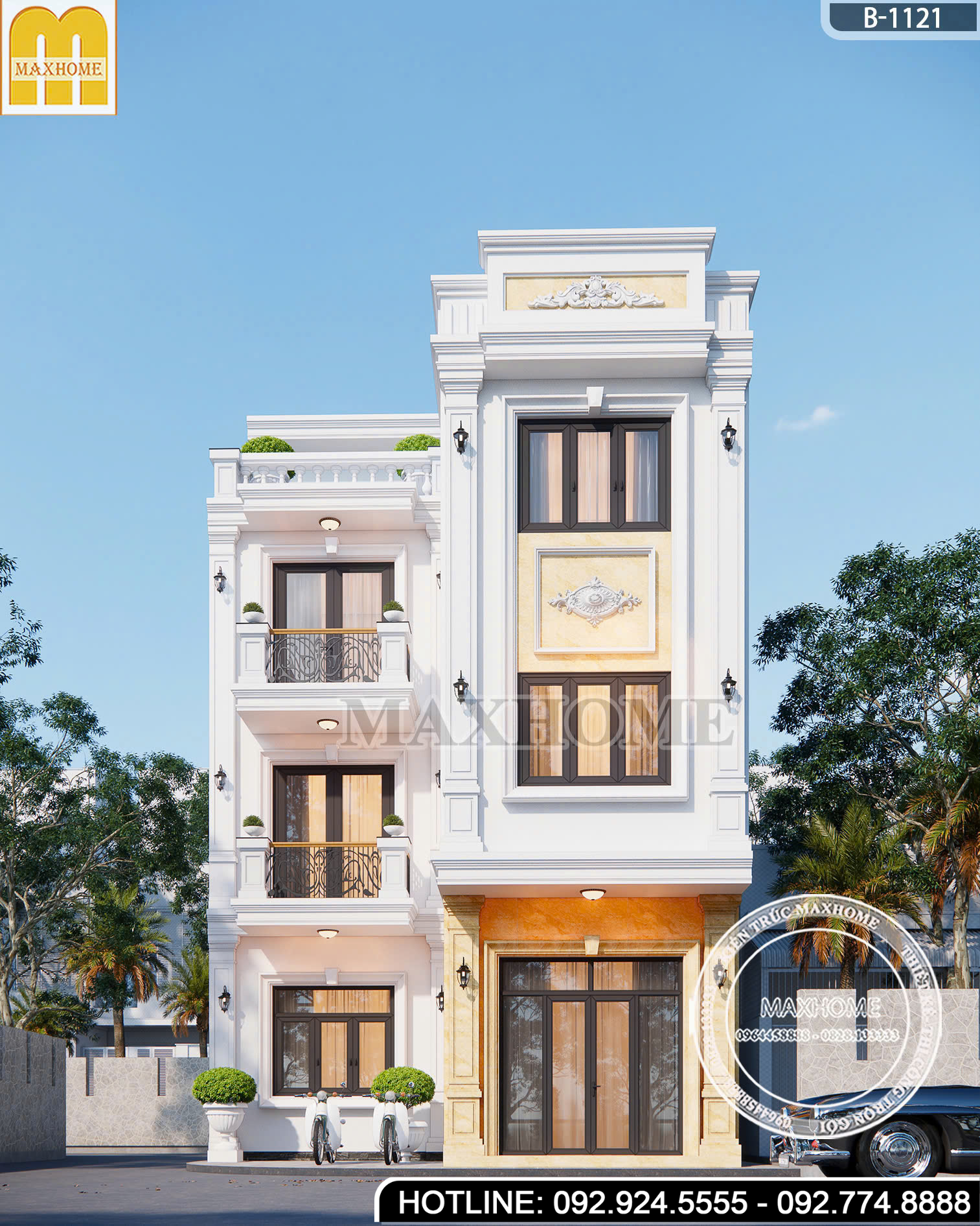 Thiết Kế Nhà Phố 3 Tầng Tân Cổ | MH46947