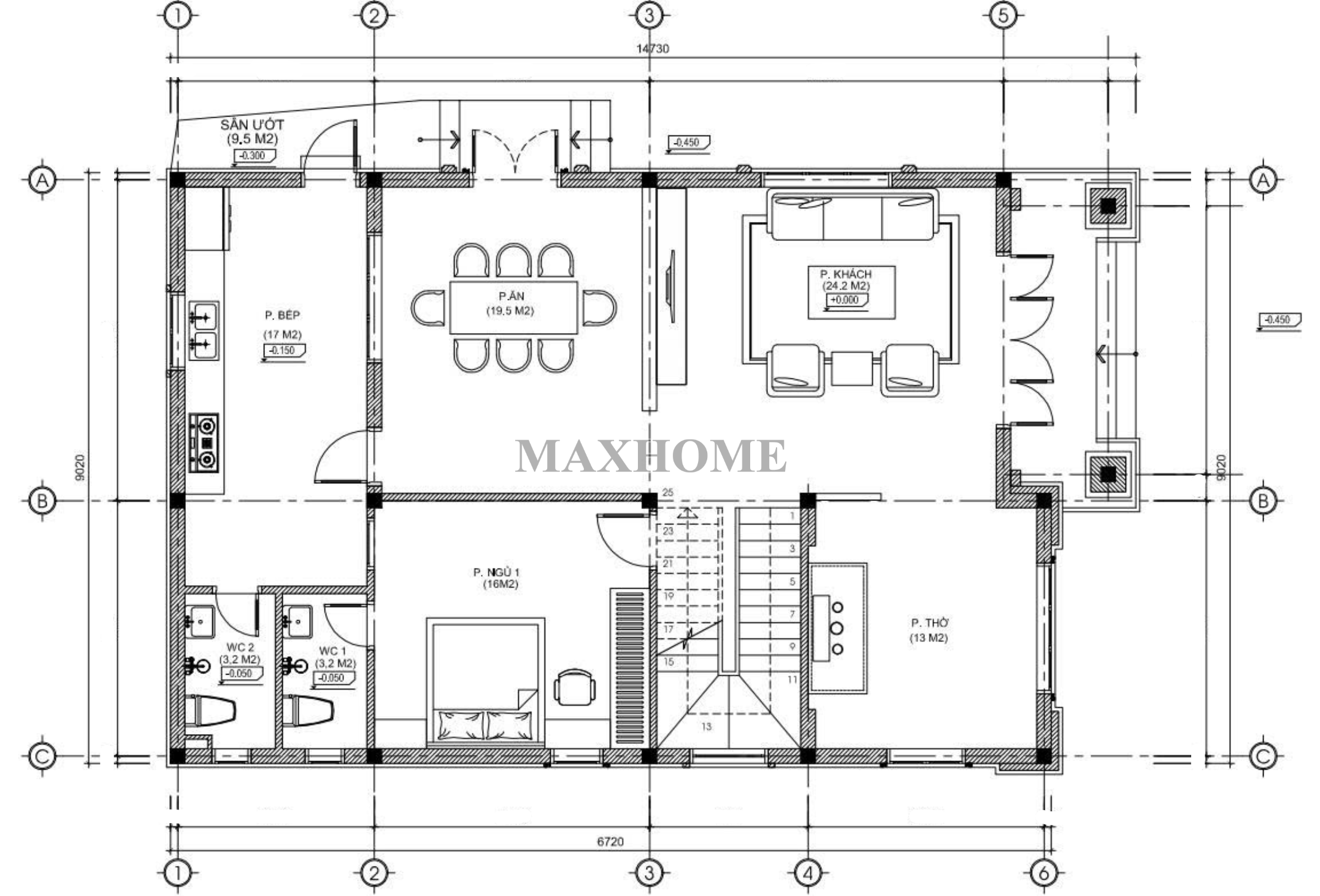 Mặt bằng công năng sử dụng tầng 1