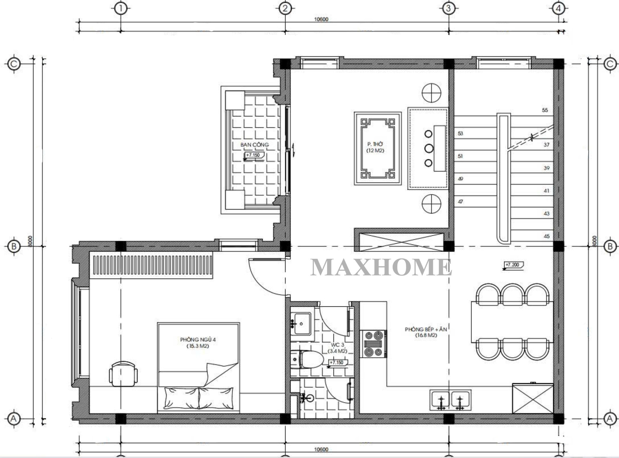 Mặt bằng bố trí công năng tầng 3 Mặt bằng bố trí công năng tầng 3