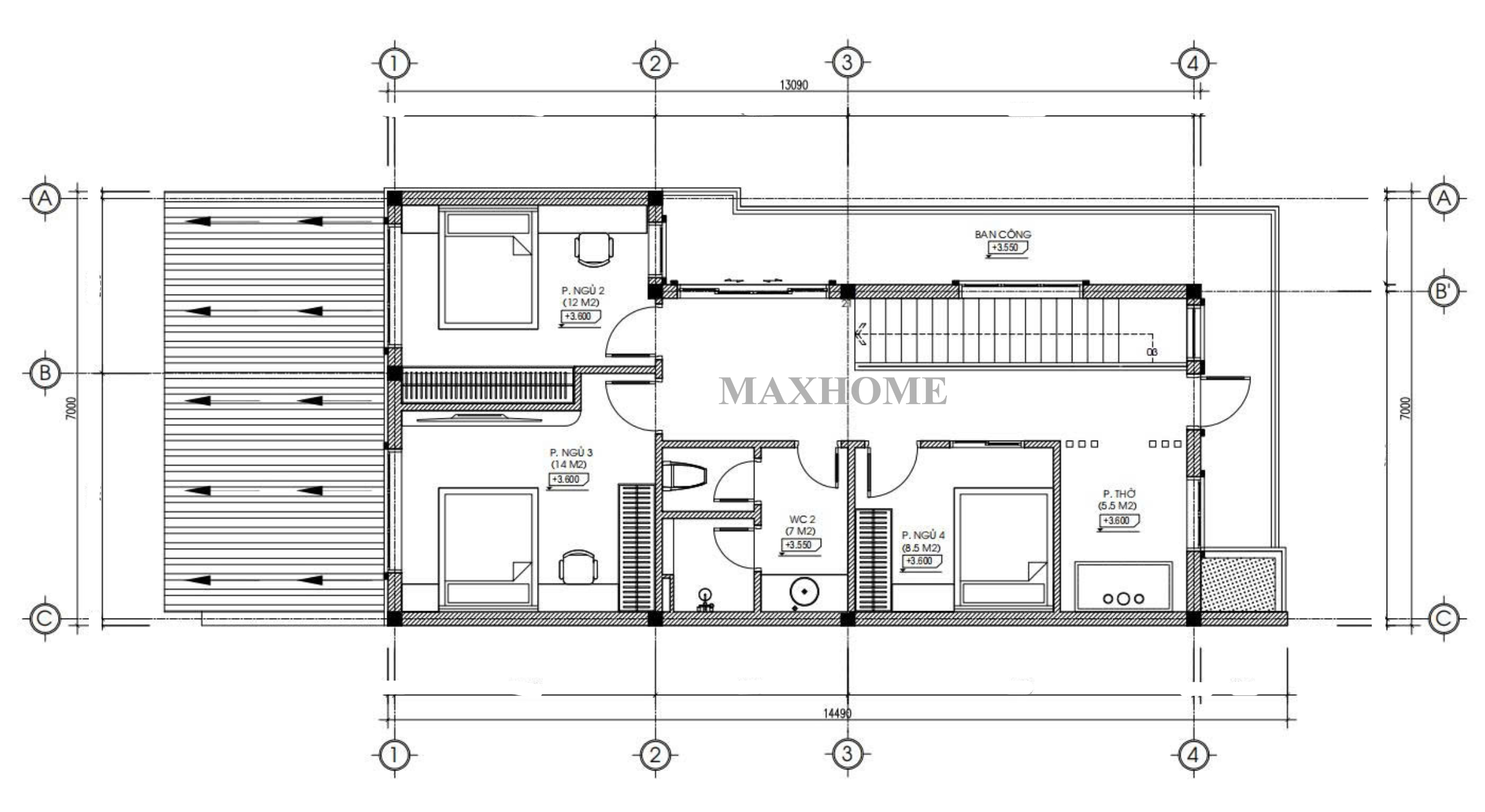 Mặt bằng bố trí công năng tầng 2