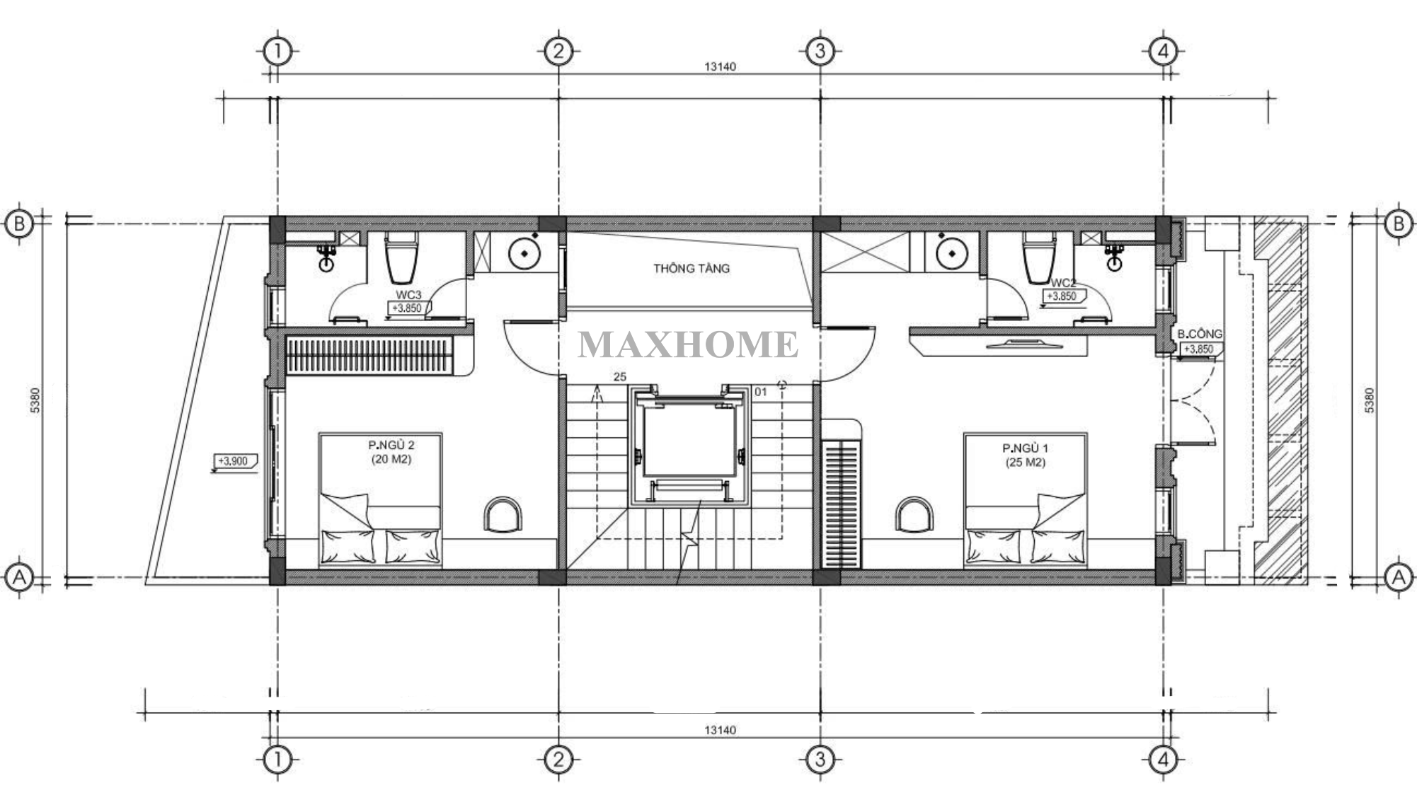 Mặt bằng bố trí công năng tầng 2