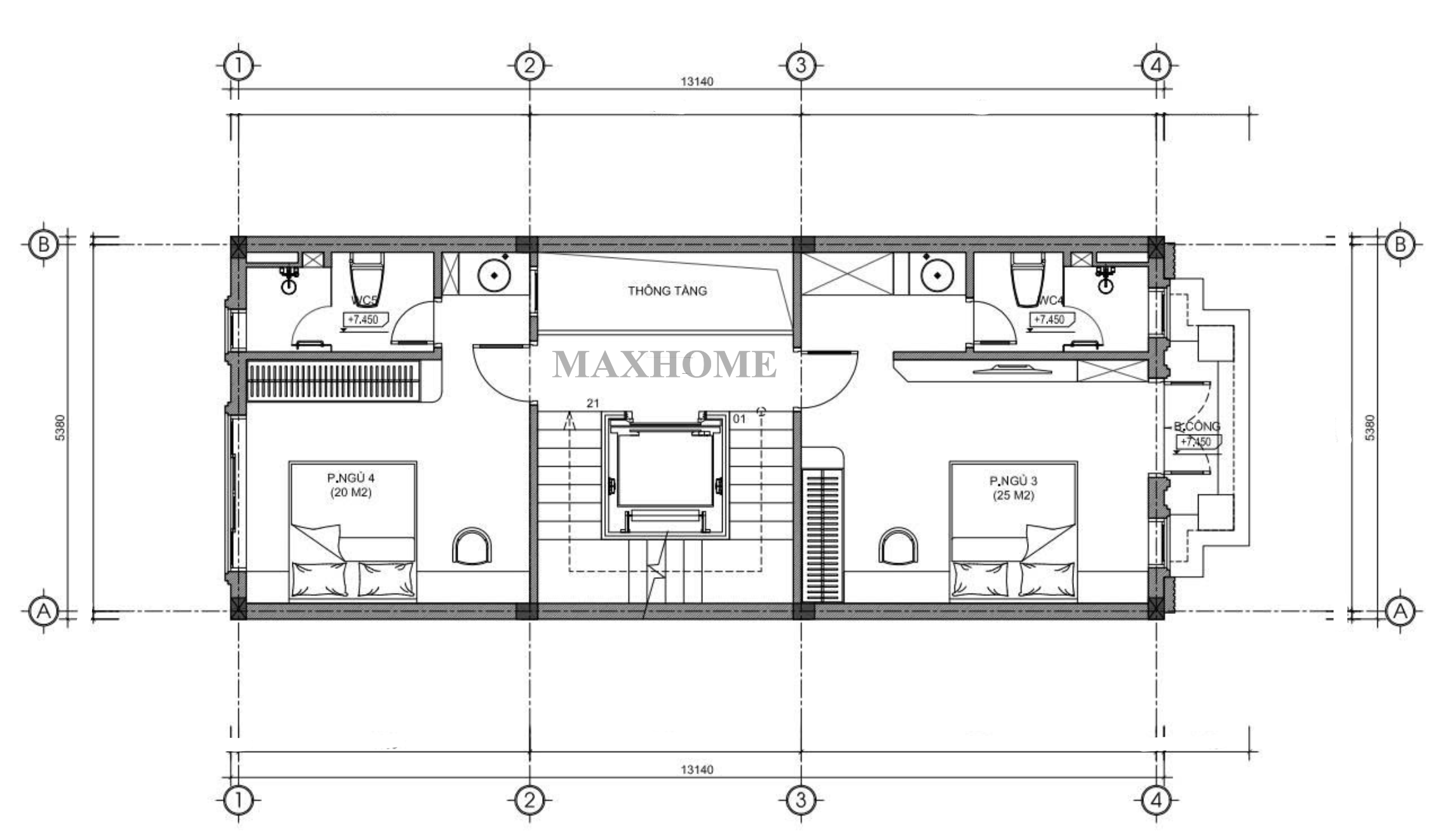 Mặt bằng bố trí công năng tầng 3