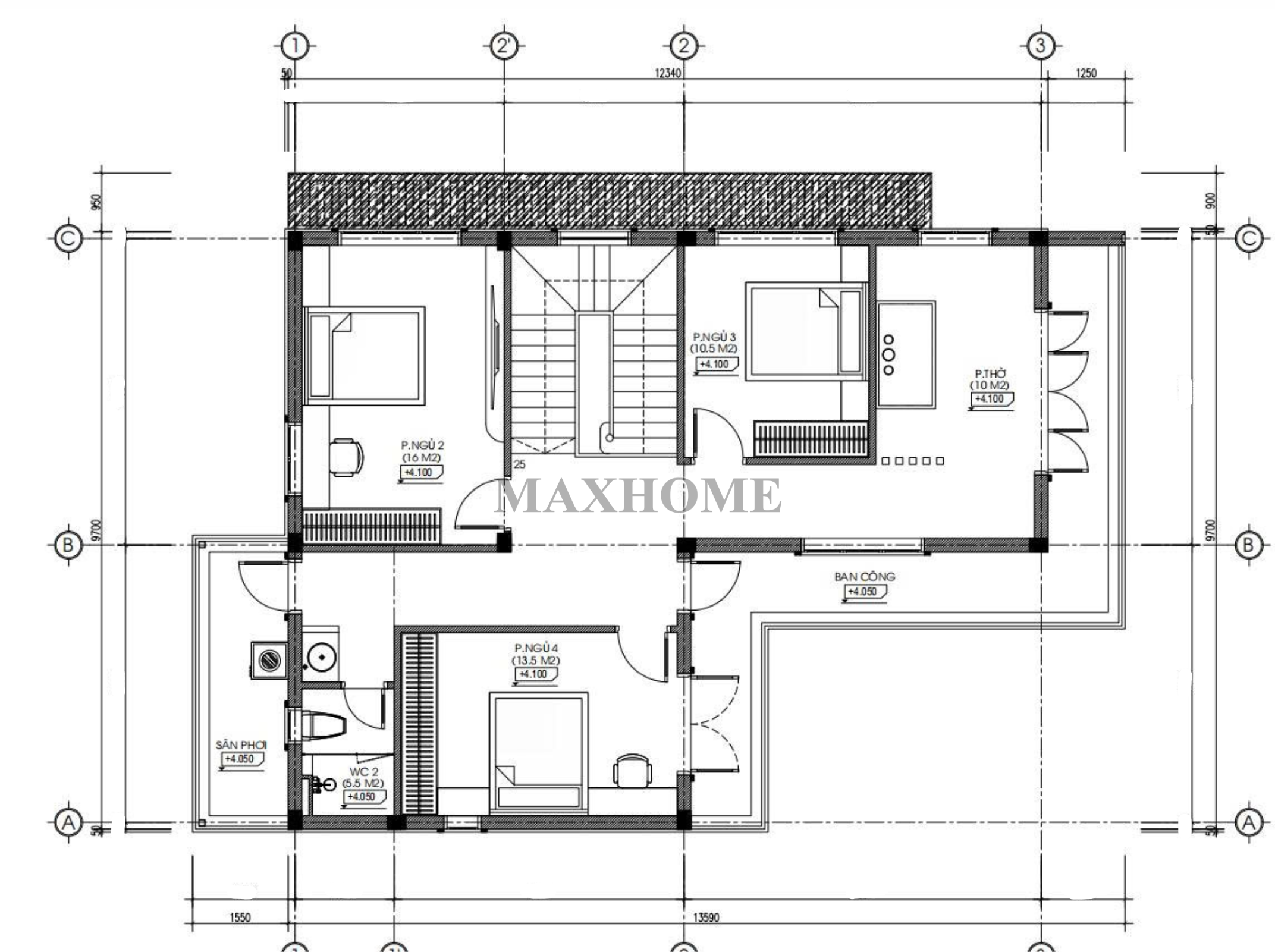 Mặt bằng bố trí công năng tầng 2