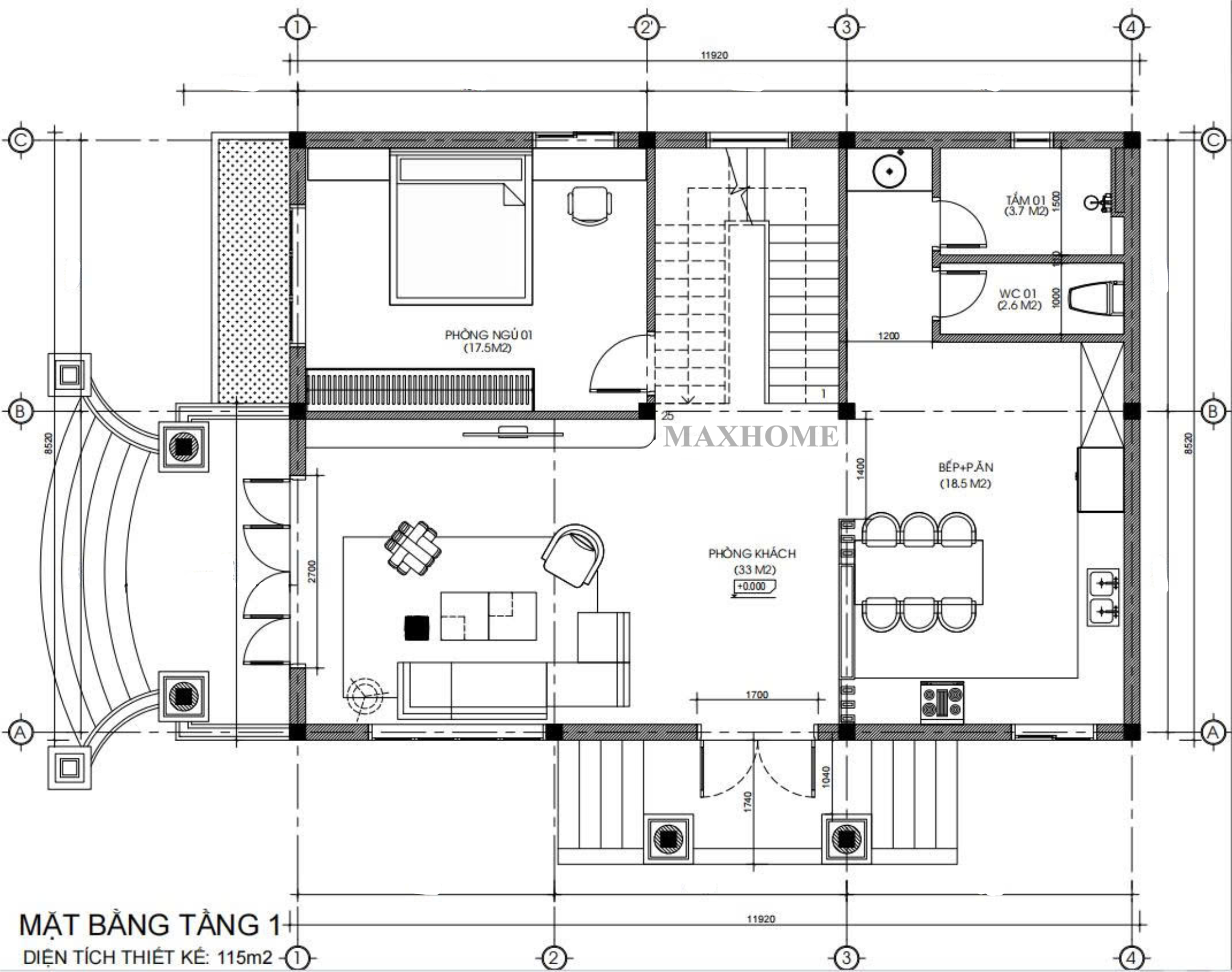 Mặt bằng công năng sử dụng tầng 1
