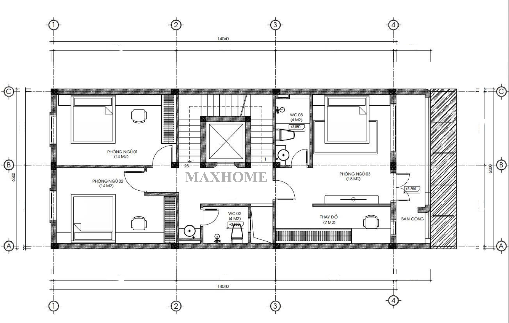 Mặt bằng bố trí công năng tầng 2
