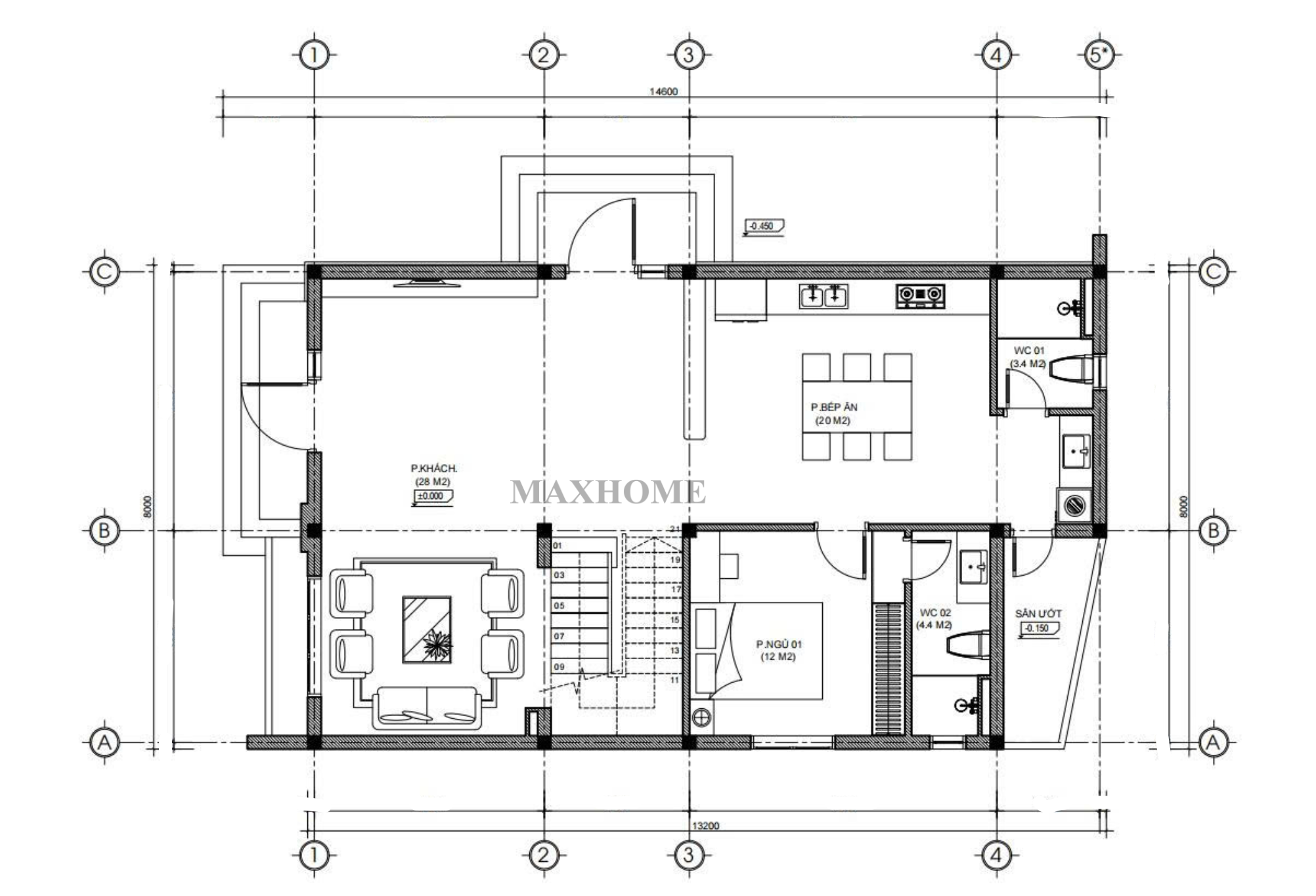 Mặt bằng bố trí công năng tầng 1