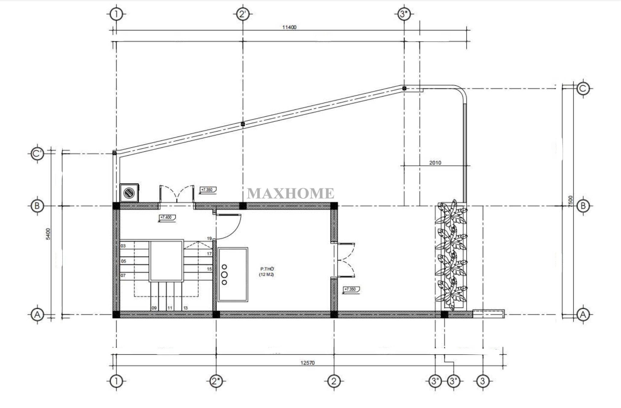 Mặt bằng bố trí công năng tầng tum