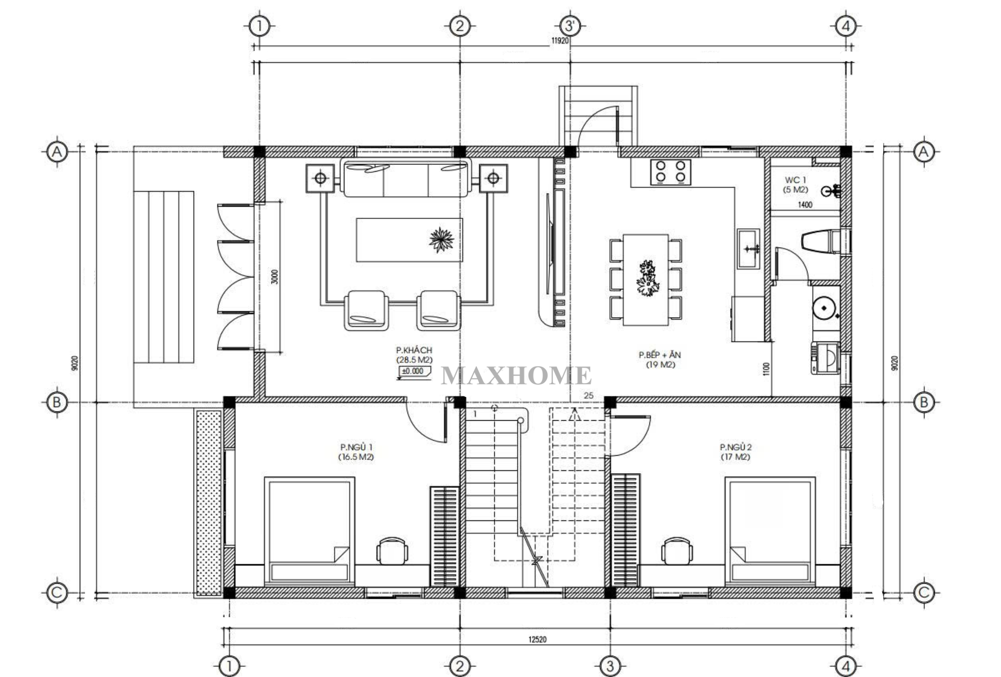 Mặt bằng bố trí công năng tầng 1