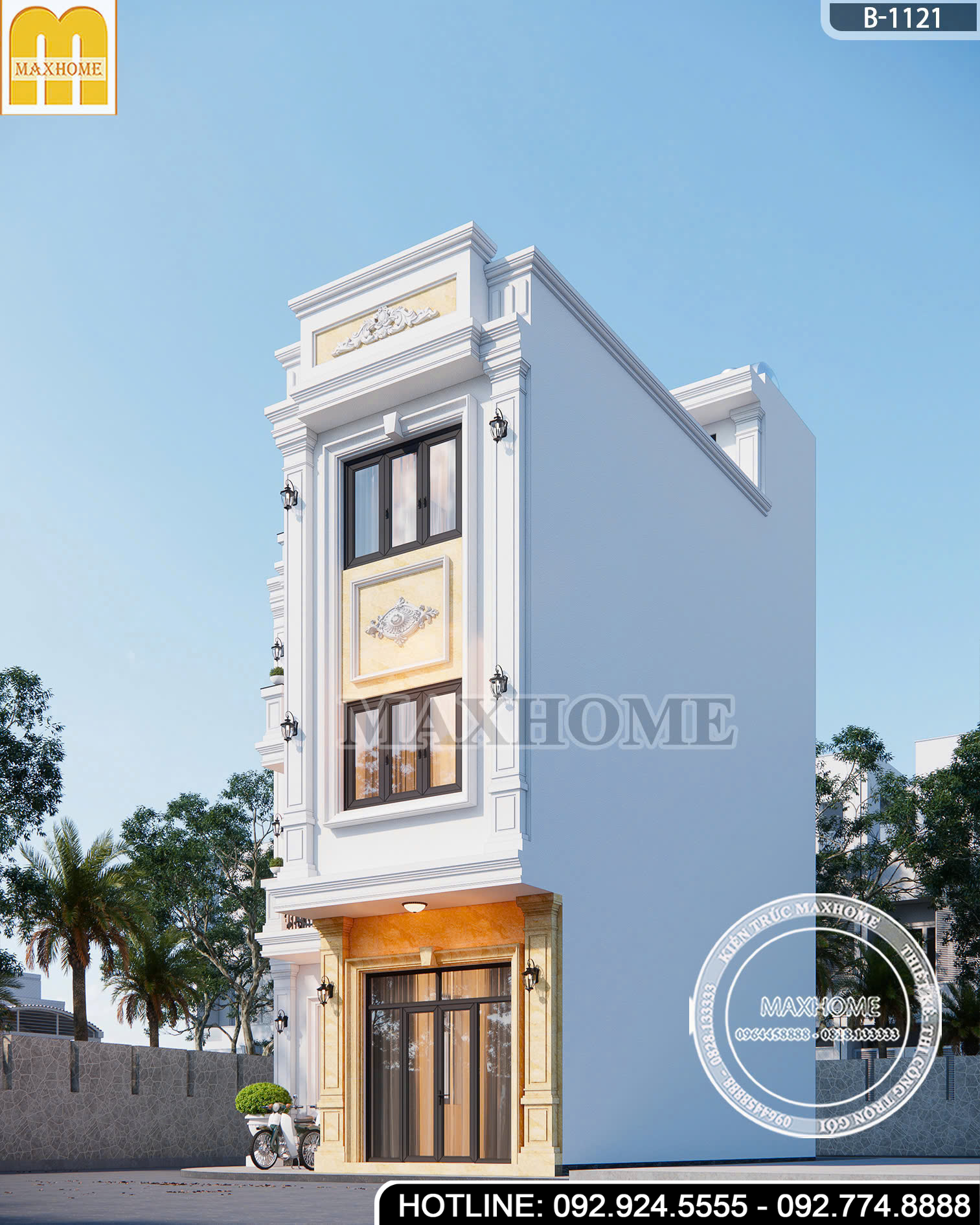 Thiết Kế Nhà Phố 3 Tầng Tân Cổ | MH46947