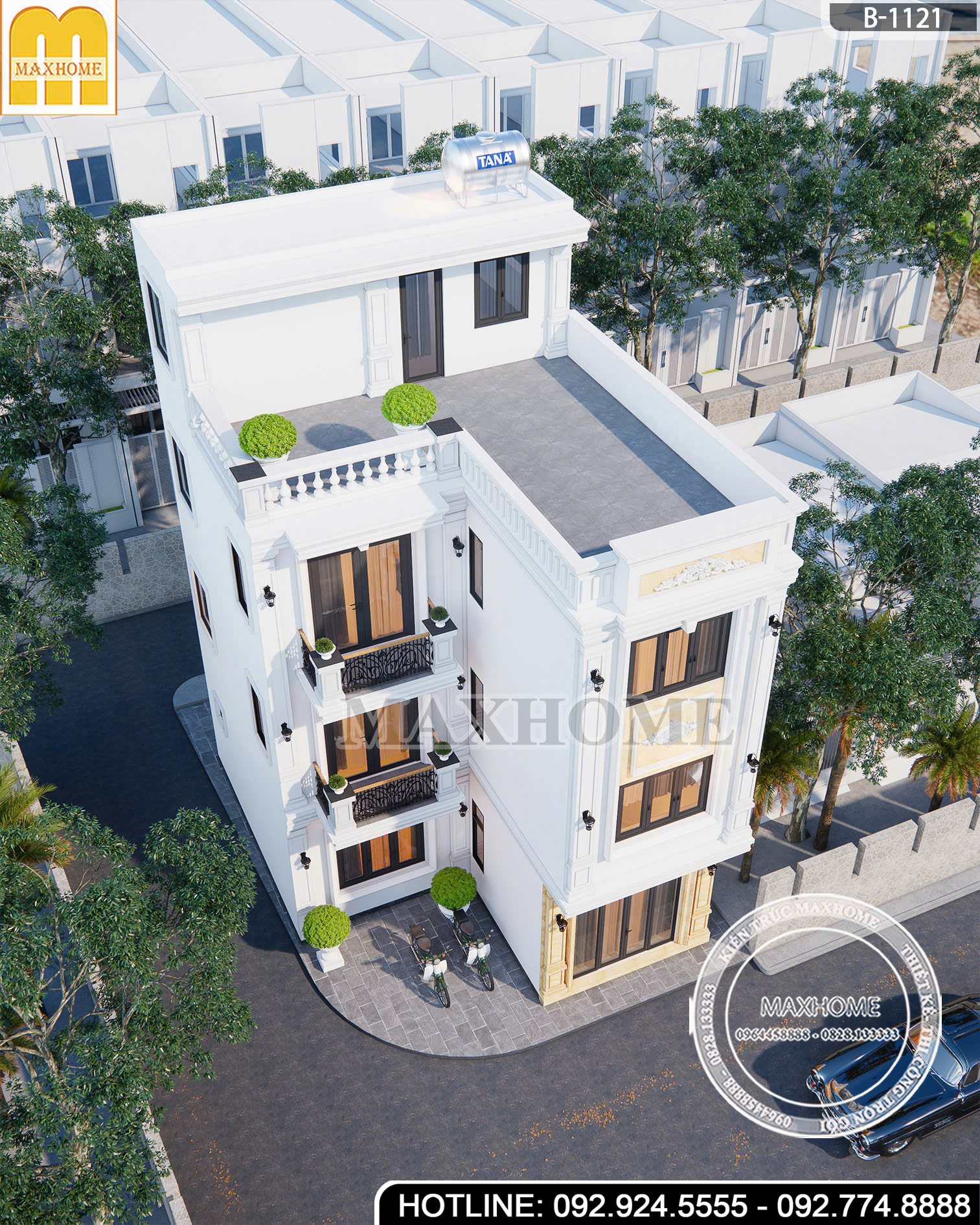 Thiết Kế Nhà Phố 3 Tầng Tân Cổ | MH46947