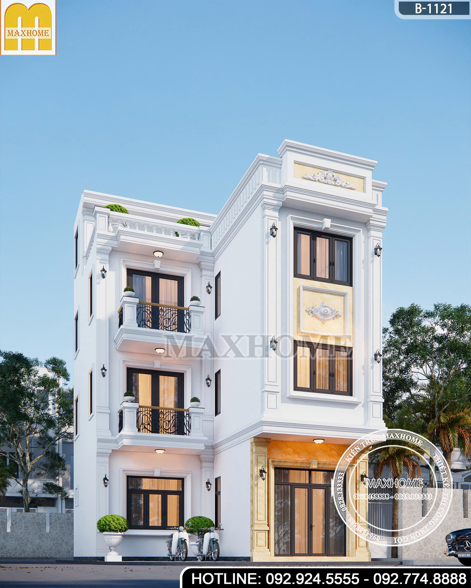 Thiết Kế Nhà Phố 3 Tầng Tân Cổ | MH46947