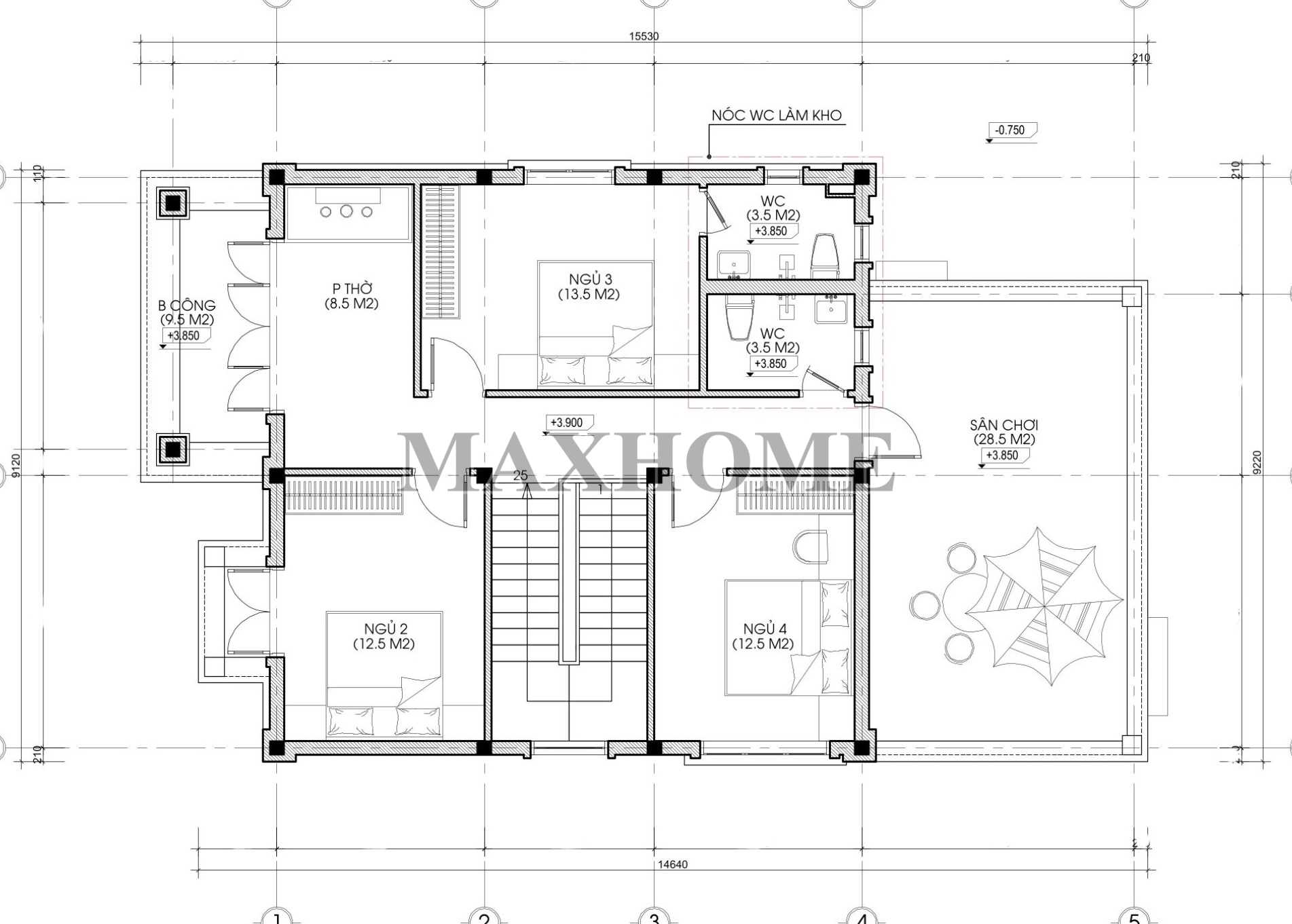 Mẫu 2 tầng mái Nhật tân cổ điện 4 phòng ngủ tại Ninh Bình | MH47096