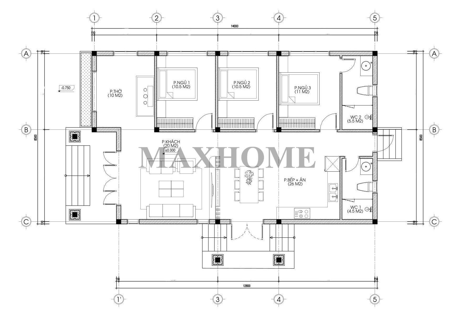 Tham khảo mẫu mái Nhật công năng 3 phòng ngủ, chi phí tối ưu | MH47069 Tham khảo mẫu mái Nhật công năng 3 phòng ngủ, chi phí tối ưu | MH47069