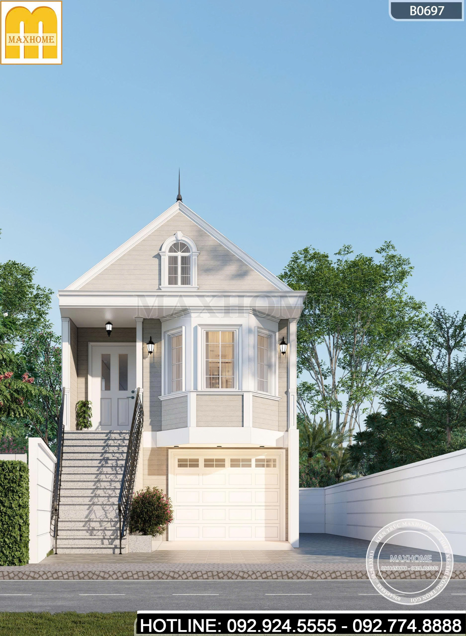 Nhà gác lửng mái Thái có gara để xe | MH46964