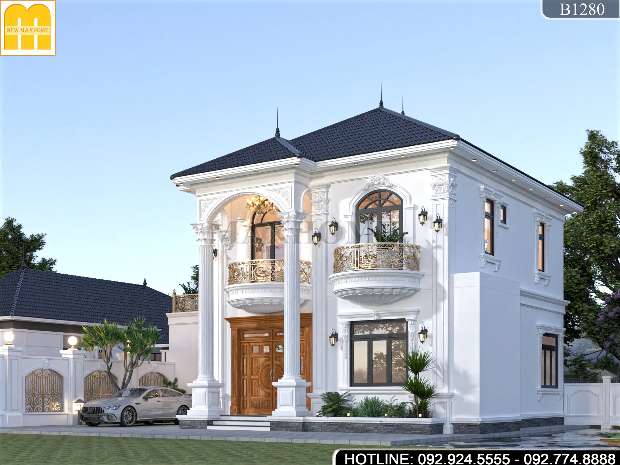 Mẫu biệt thự 2 tầng mái Nhật ngang 12m 