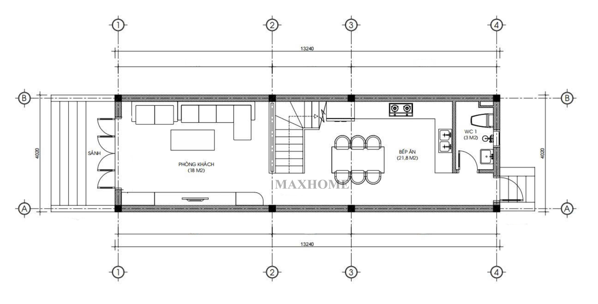 Mặt bằng bố trí công năng tầng 1