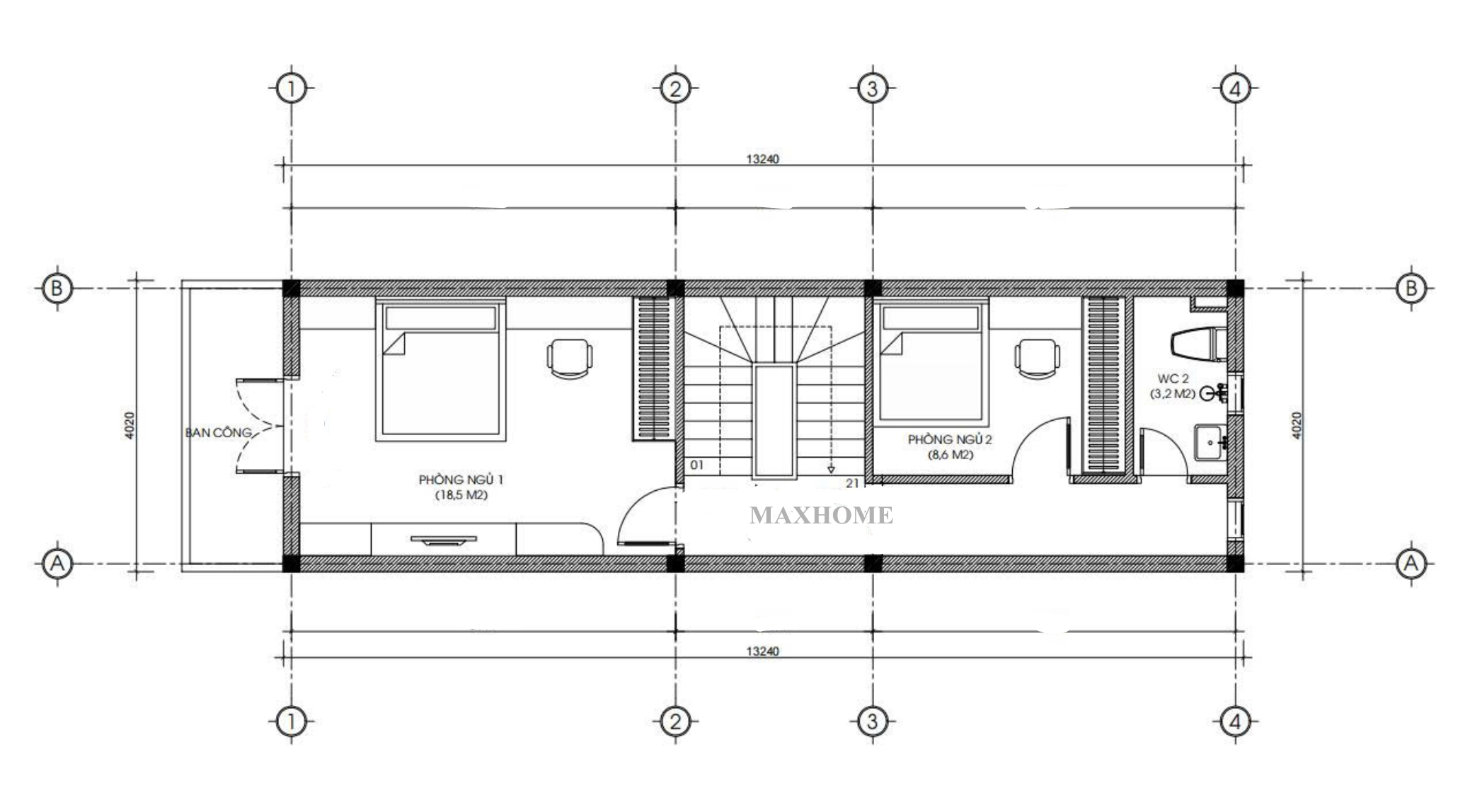 Mặt bằng bố trí công năng tầng 2