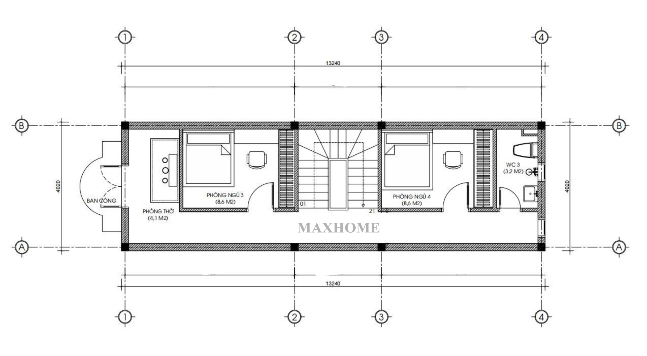 Mặt bằng bố trí công năng tầng 3