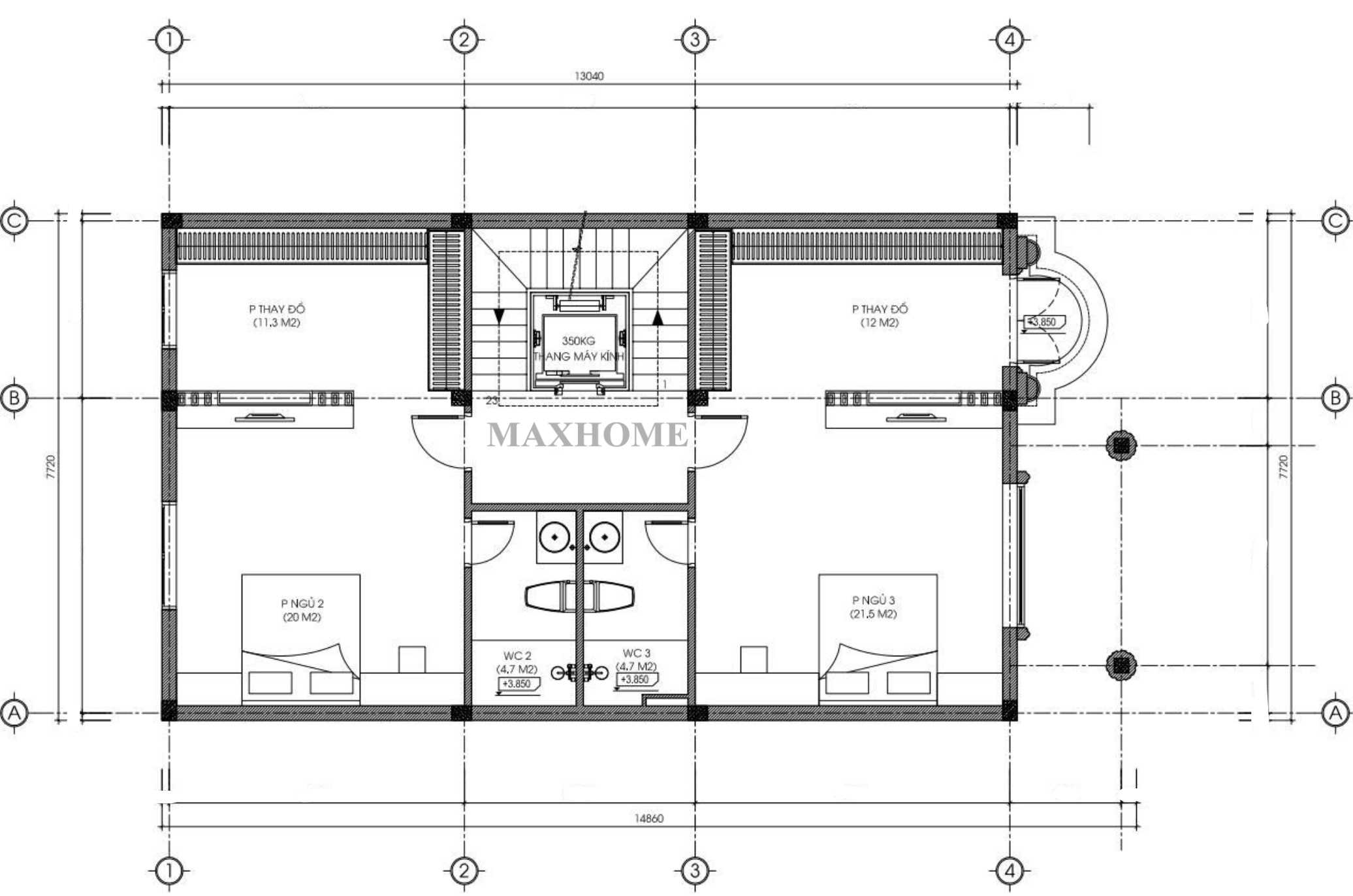 Mặt bằng công năng sử dụng tầng 2+3