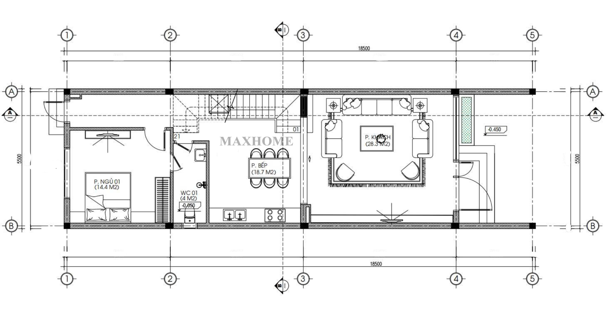 Mặt bằng bố trí công năng sử dụng tầng 1
