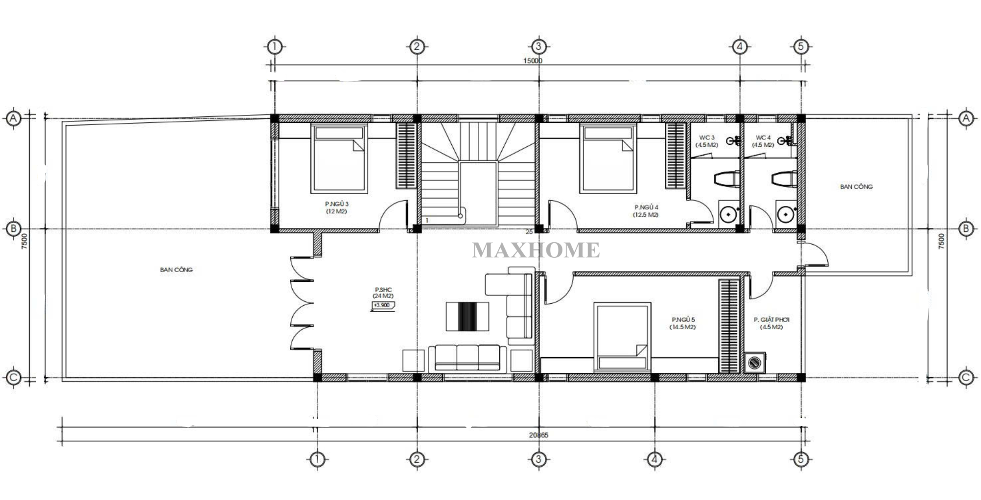 Mặt bằng công năng sử dụng tầng 2