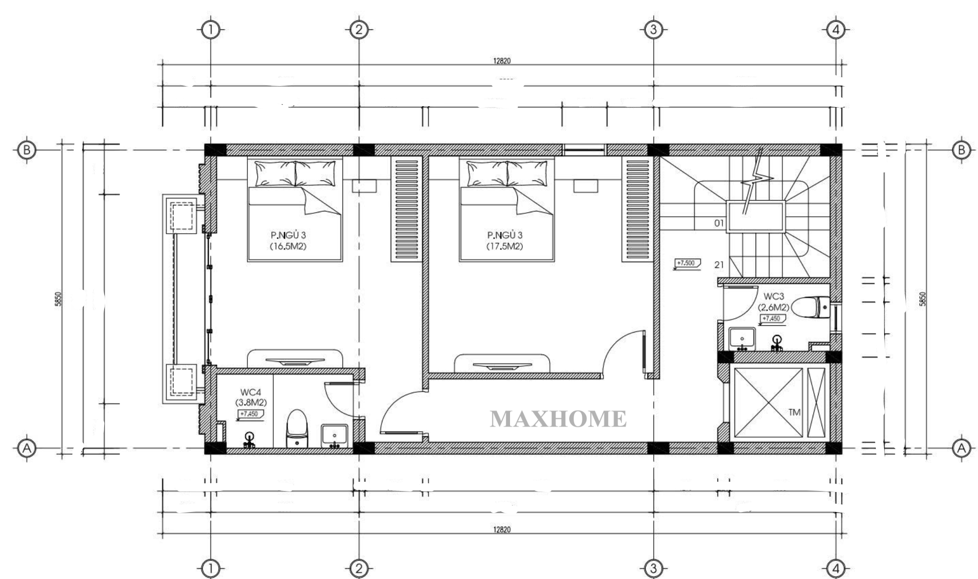 Mặt bằng bố trí công năng tầng 3
