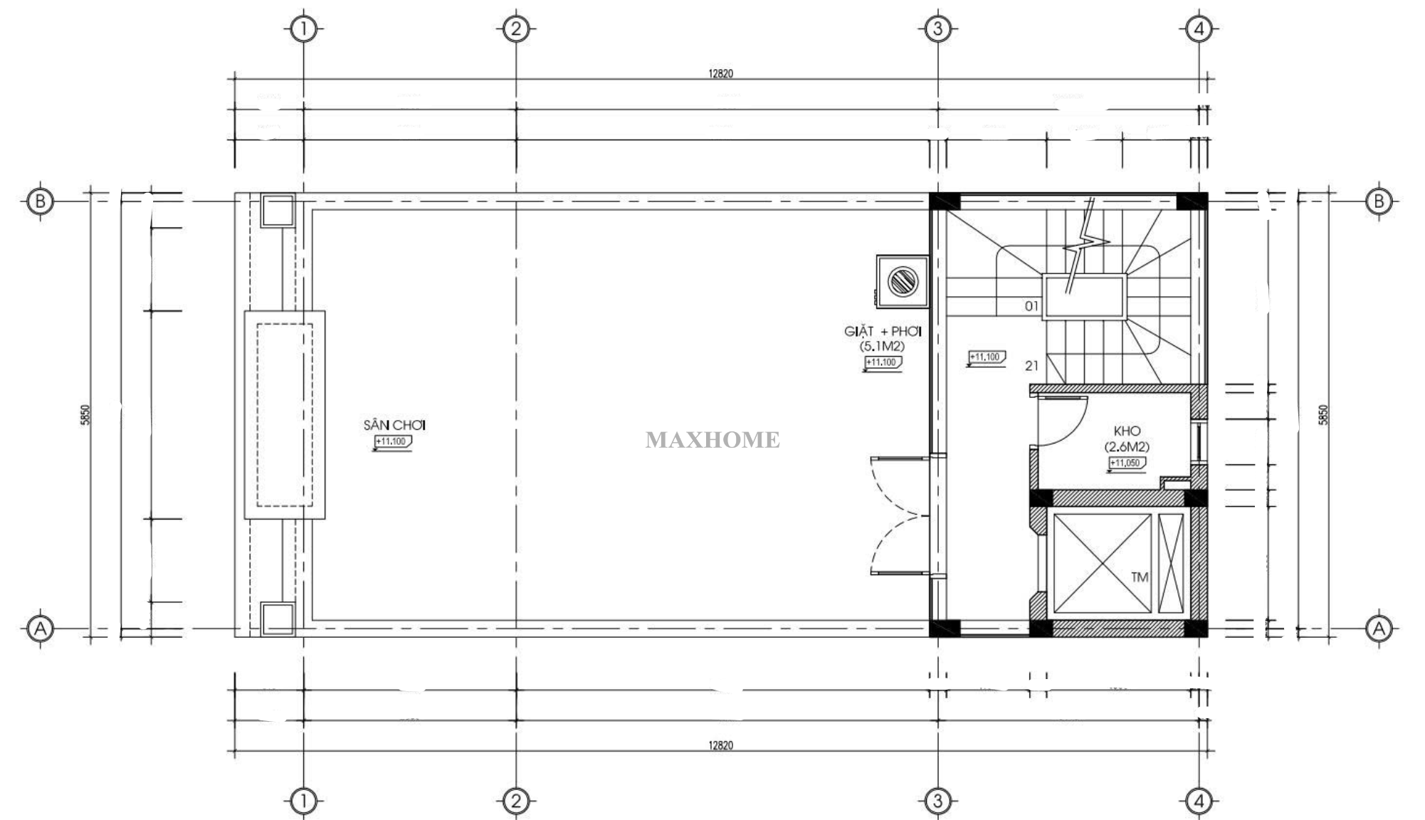 Mặt bằng bố trí công năng tầng tum