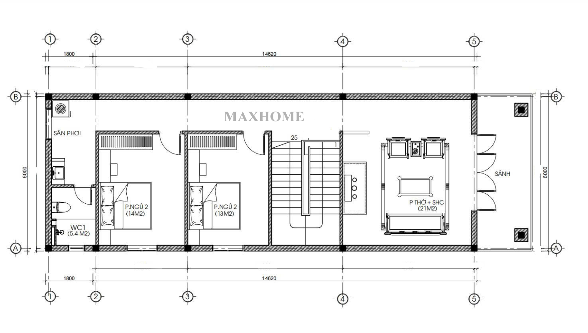 Mặt bằng công năng tầng 2