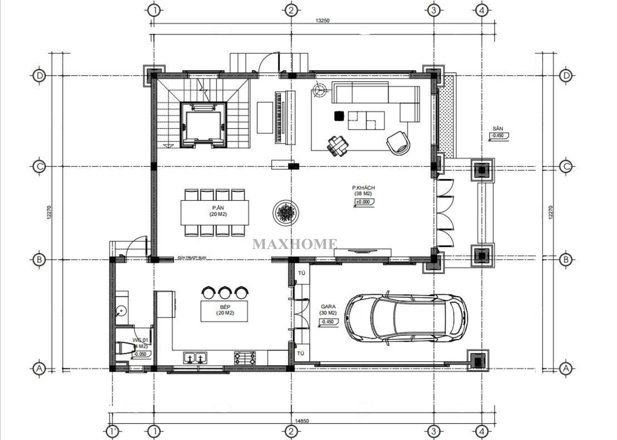 Mặt bằng bố trí công năng tầng 1