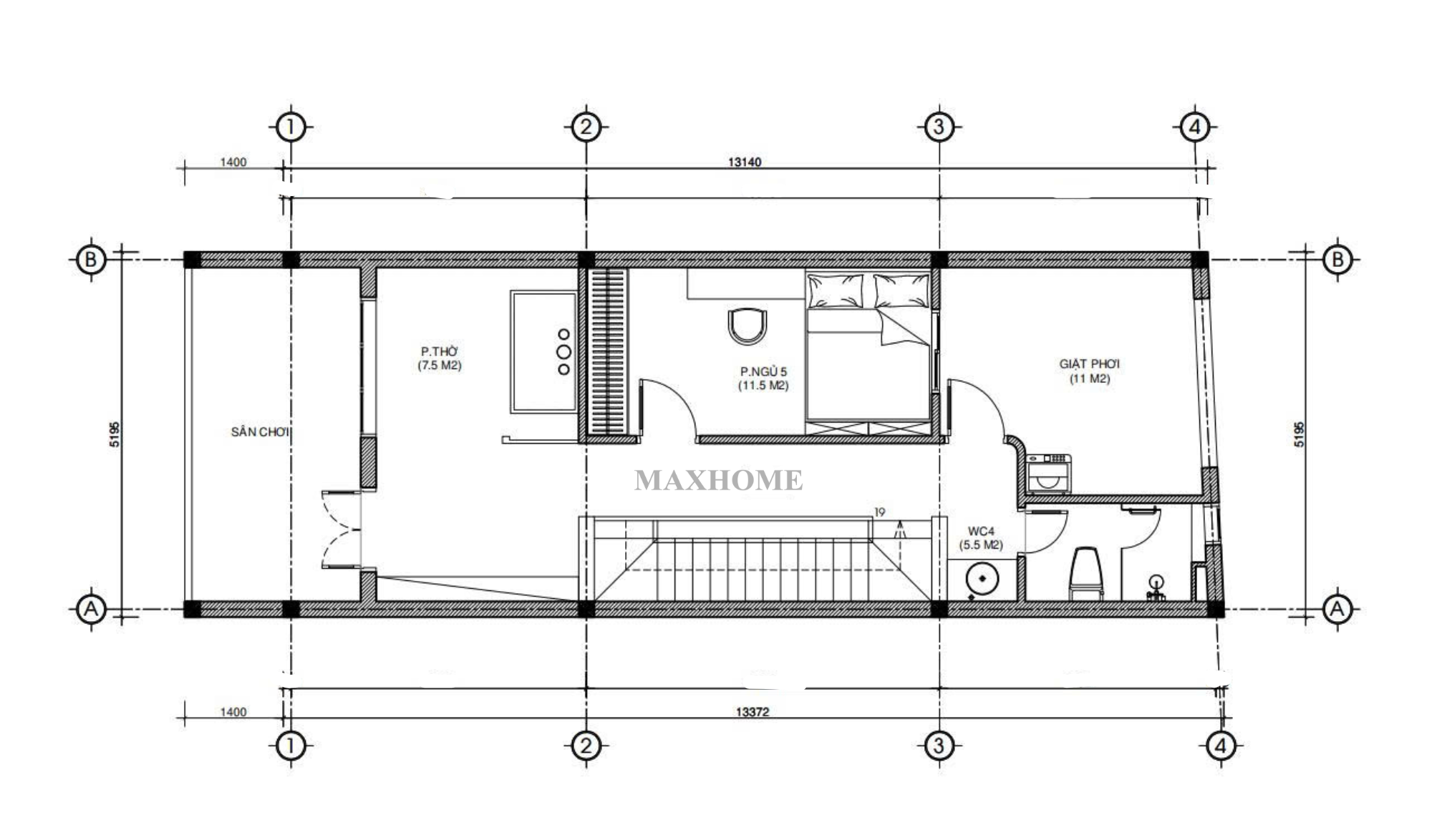 Mặt bằng bố trí công năng sử dụng tầng 3