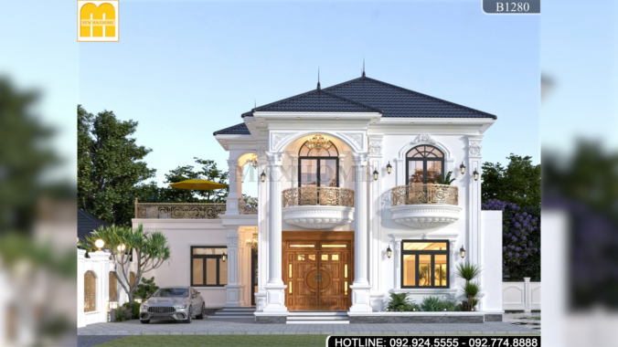 Mẫu biệt thự 2 tầng mái Nhật ngang 12m